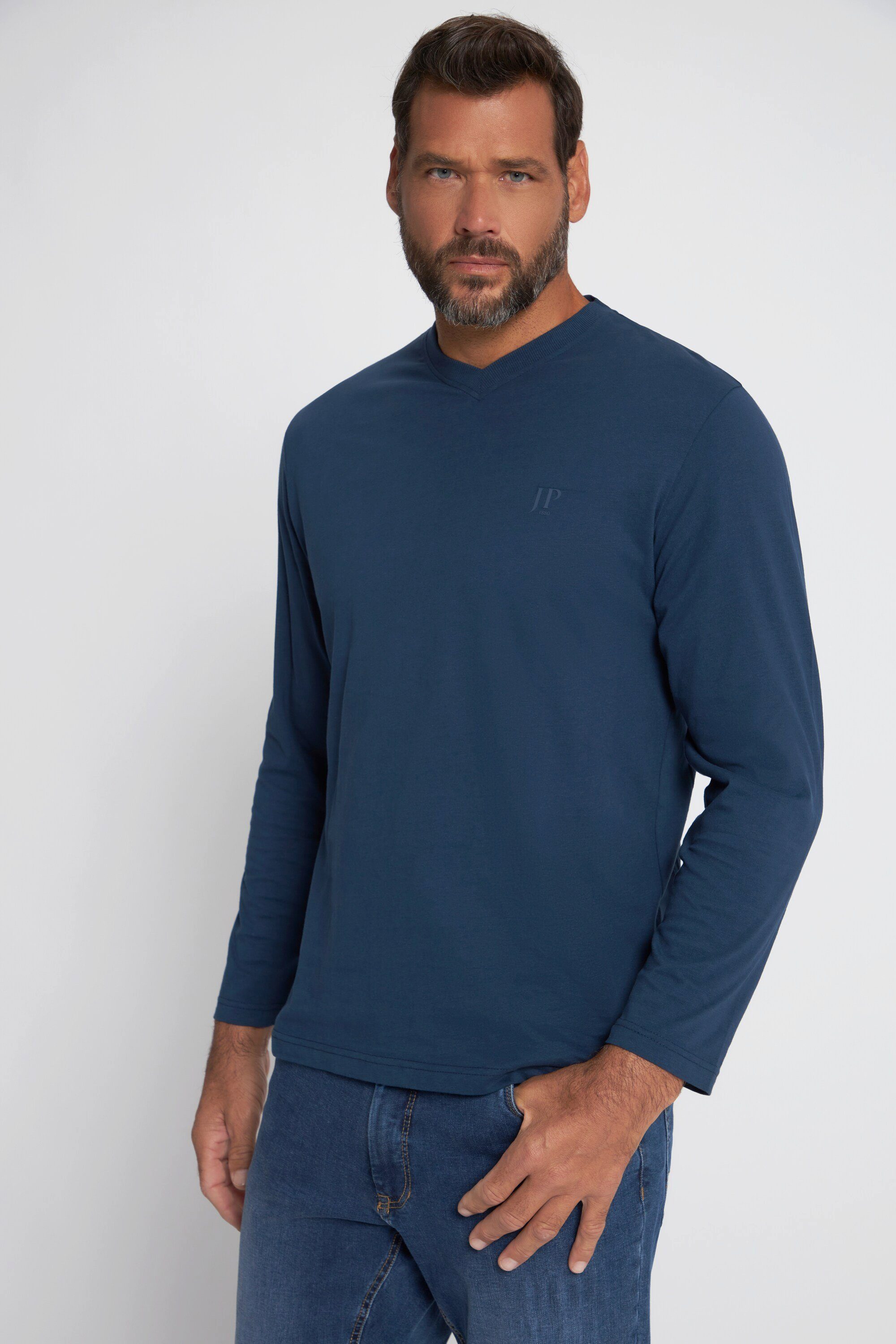 JP1880 T-Shirt T-Shirt Langarm V-Ausschnitt bis 8 XL mattes nachtblau