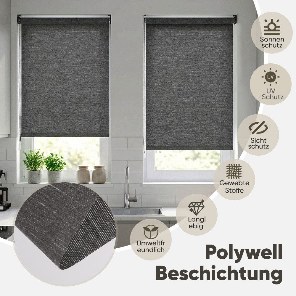 Seitenzugrollo Uni Klemmrollo Lichtschutz mit Bohren/ohne Bohren Klemmfix Rollo, Sekey, Klemmfix, in Leinenoptik, lichtdurchlässig, aus Papier-Polyester-Stoff