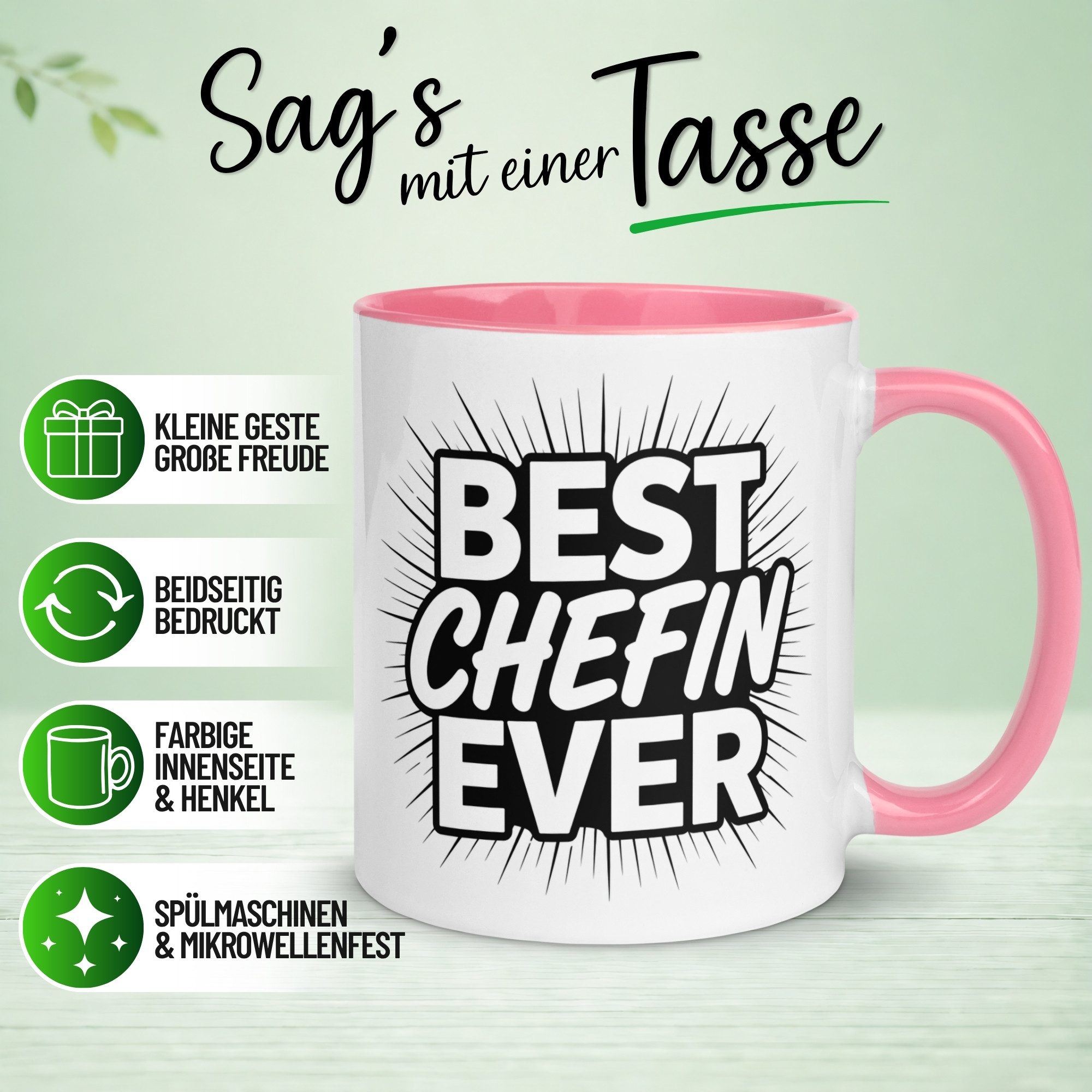 Momentals Tasse Chefin – „Best Chefin Ever“ – Geschenk Becher Beste Chefin, Gratis Versand · Links-&Rechtshänder · Spülmaschinenfest
