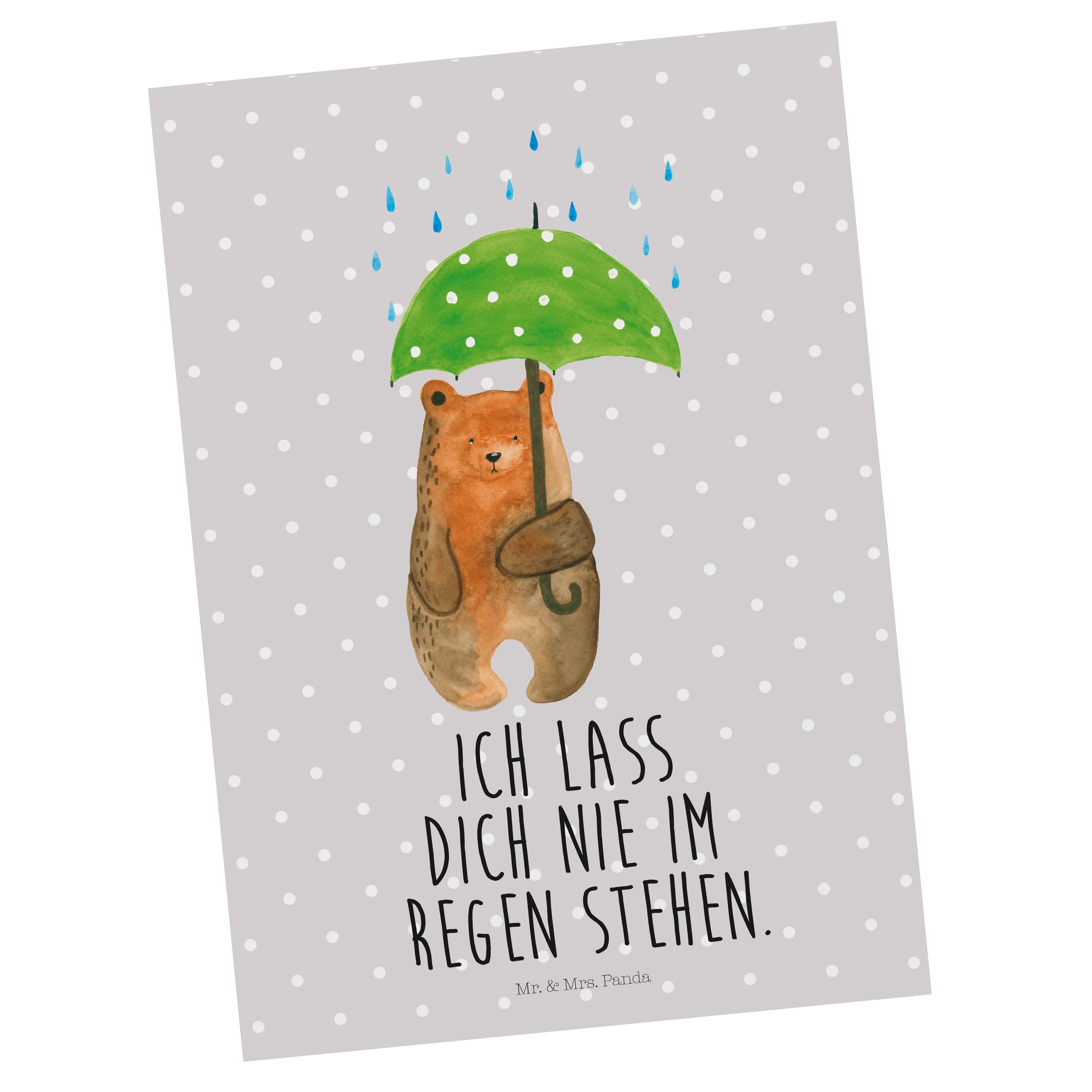 Mr. & Mrs. Panda Postkarte Bär mit Regenschirm - Grau Pastell - Geschenk, Spruch, Grußkarte, Geb