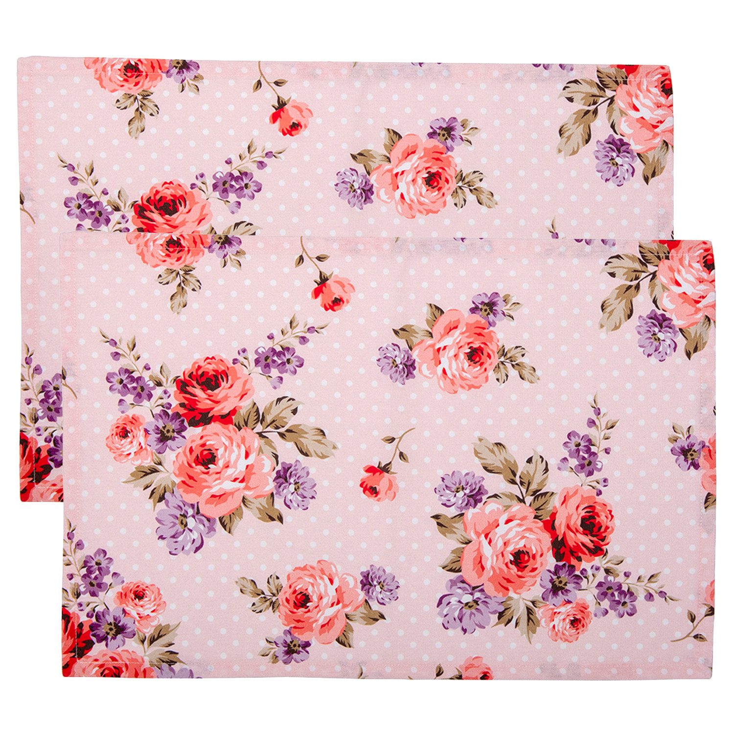 Clayre & Eef Platzset Dotty Rose, (Set, 2-St., 2-teilig), Tischsets Platzsets (2 Stück) Platzdeckchen ca.48x33cm Baumwolle