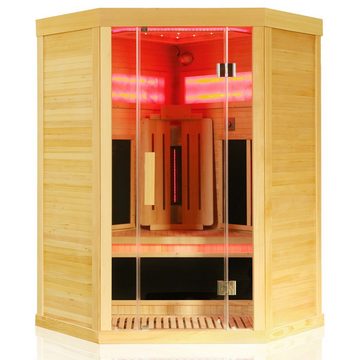 Dewello Infrarotkabine SALTCOATS 120 Wärmekabine, bis zu 2 Personen, Dual-Therm, (mit großer Farblichttherapie, inkl. Ionisator mit Ozondesinfektion und Aromatherapie, mit Natursalzstein,Multimedia mit zusätzlich USB-Anschluss & Bluetooth) Sauna aus Hemlock-Tannenholz, leichter Aufbau dank Stecksystem