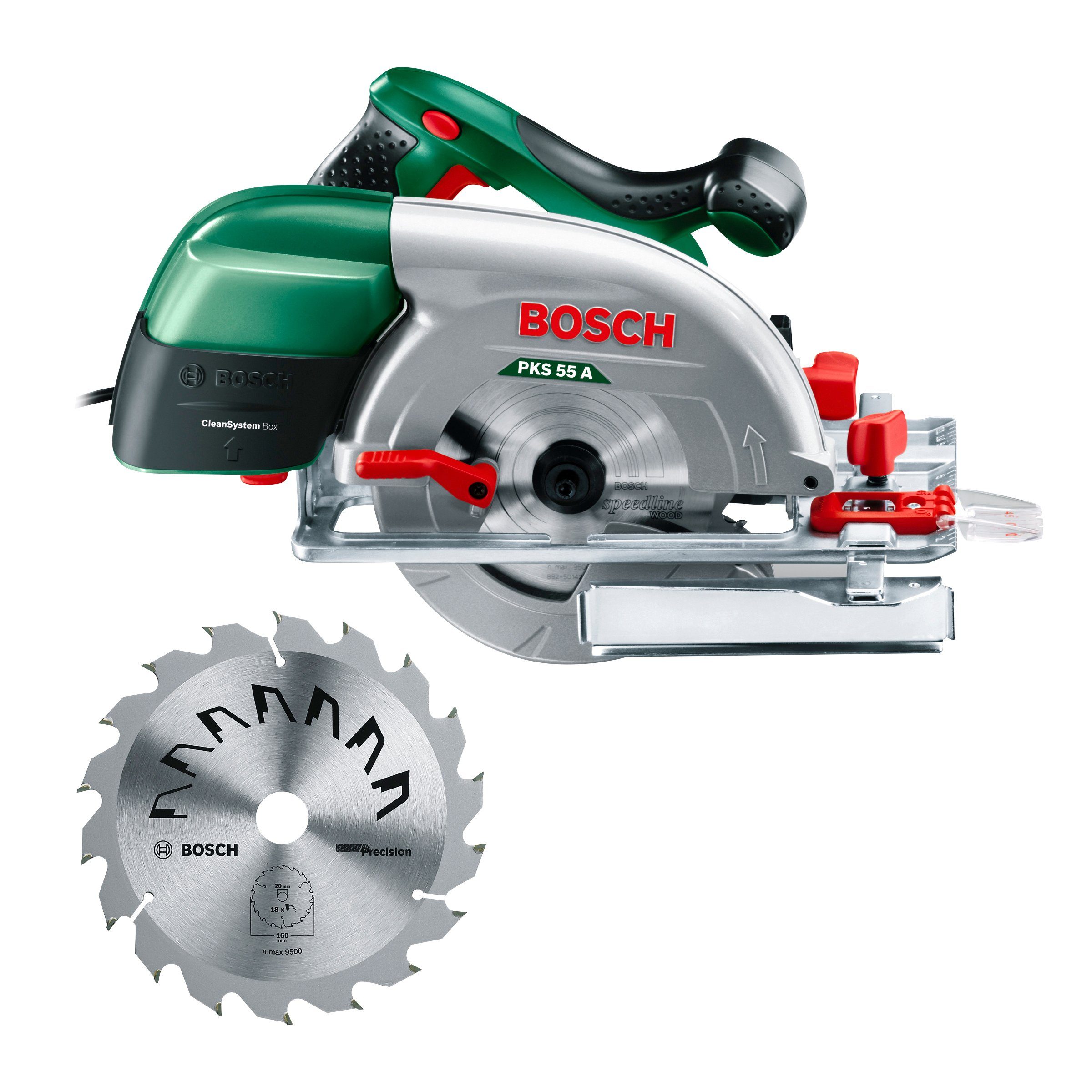 Bosch Speedline PKS Garden V, 230 Home inkl. 160 55 Wood A, mm, HM-Sägeblatt Handkreissäge &