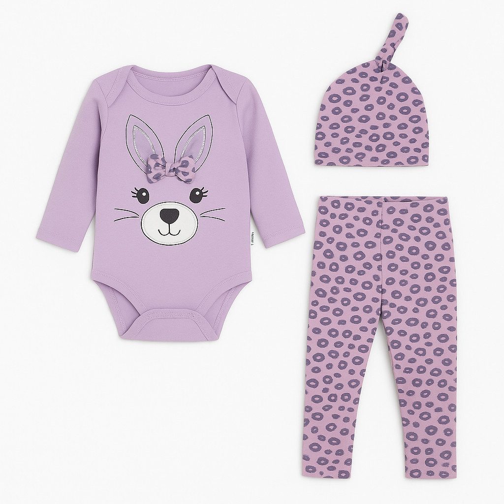 Lorey Medtec Neugeborenen-Geschenkset Mädchen Outfit, 3-teiliges Set, Body, Hose, Mütze, 100 % Baumwolle (Body + Hose + Mütze) – Bild 2 von 4