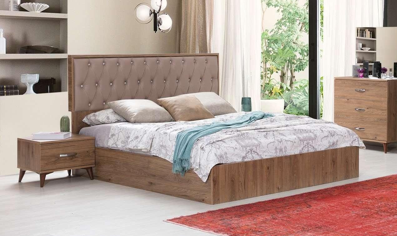 JVmoebel Schlafzimmer-Set Moderne Schlafzimmer Garnitur Made Doppelbett 2x In Nachttische, Europe Chesterfield