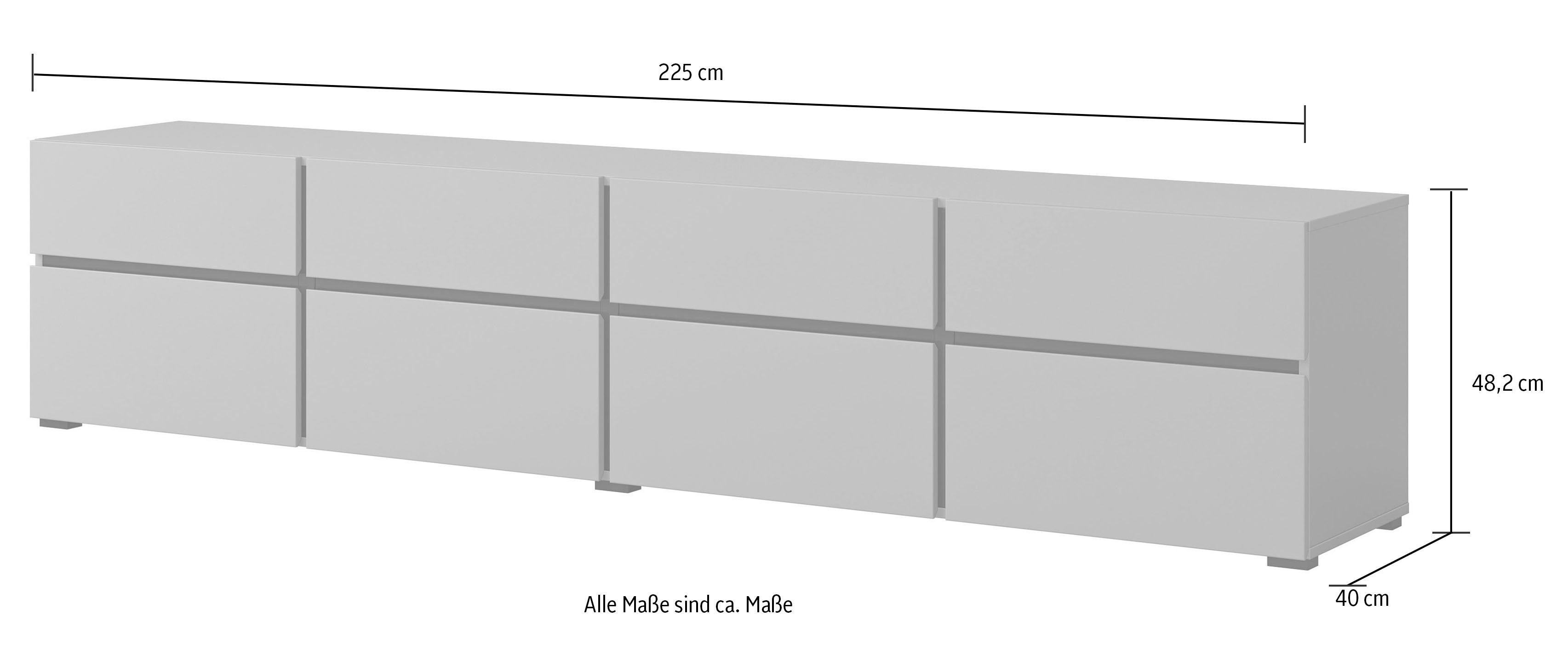 OTTO home Lowboard Cross,Breite 225 cm, moderne grifflose TV-Kommode, Breite 225 cm, TV-Schrank mit viel Stauraum, TV-Board