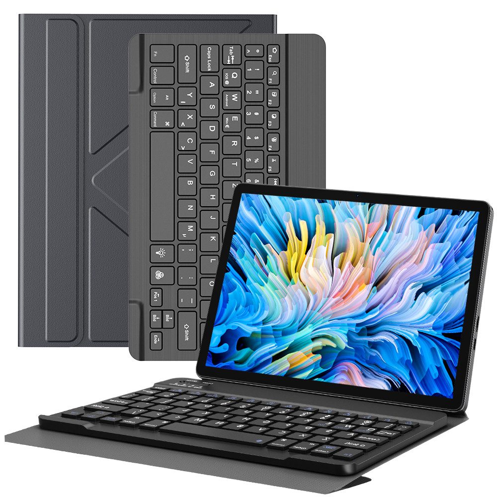 XGODY Tablet-Hülle Universal 10,1-Zoll Mit Standfunktion, Bluetooth-Tastatur 26,4 cm (10,4 Zoll), dreifacher Faltung Schutz und flexible Winkeleinstellung