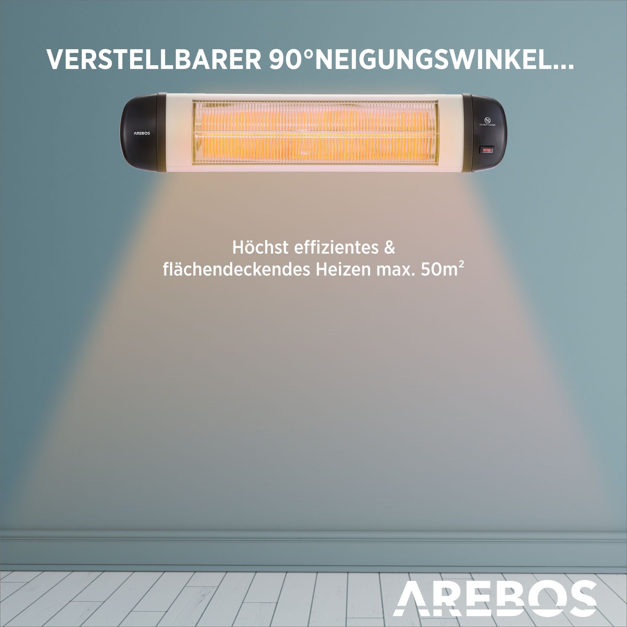 Arebos Heizstrahler Infrarot 2500 W, Schutzart, Wandmontage IP34