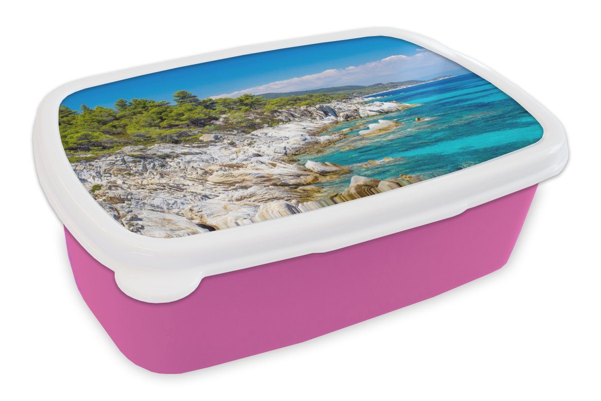 rosa Kinder, Erwachsene, Brotdose - für Lunchbox Sommer Kunststoff, (2-tlg), Kunststoff - MuchoWow Snackbox, Mädchen, Tropisch, Meer Brotbox