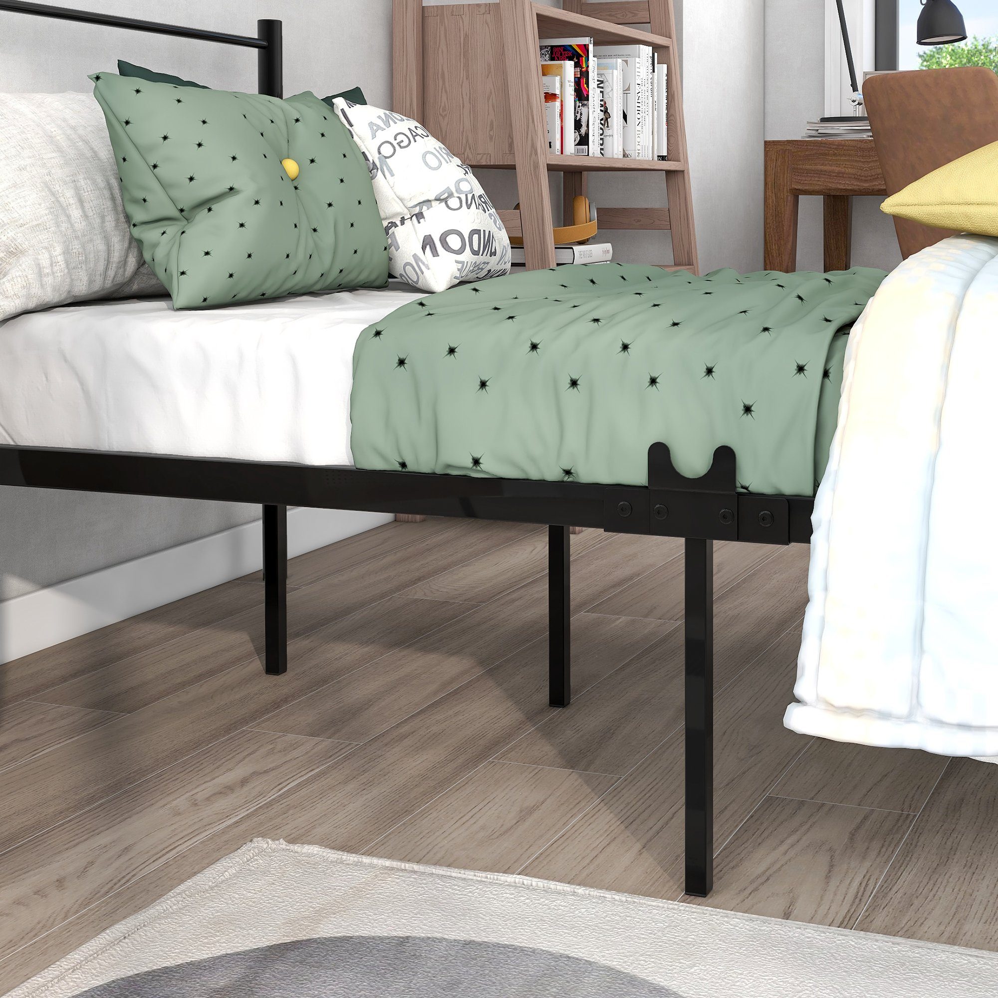 Metallbett (Gästebett Jugendbett), Einzelbett mit Lattenrost für Schlafzimmer Gästezimmer Bett 90x200 cm