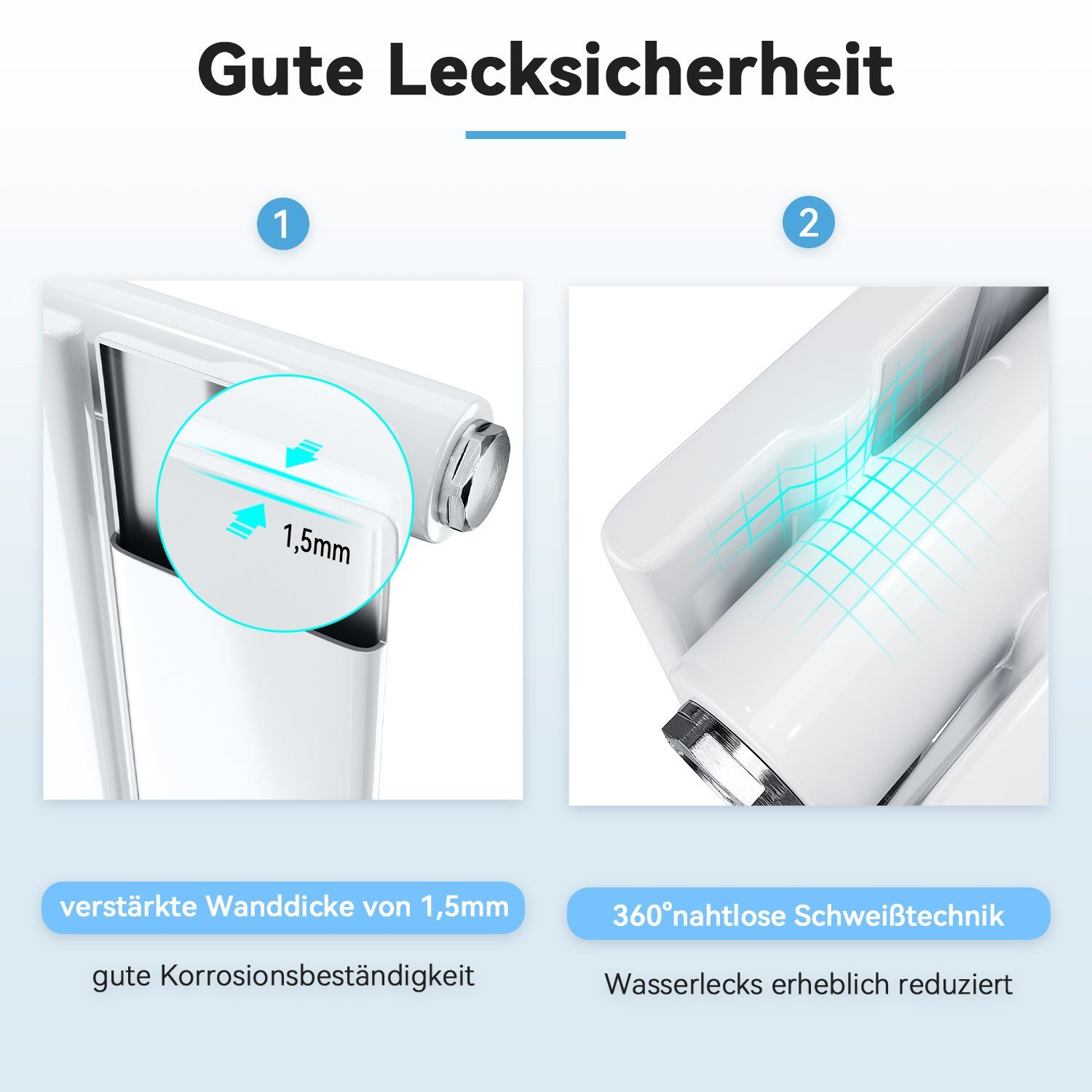 SONNI Designheizkörper Design Heizkörper Flach Weiß Einlagig 1600x465mm Vertikal, Paneelheizkörper,  Heizungsbereich 11~16m²,  Mittelanschuss