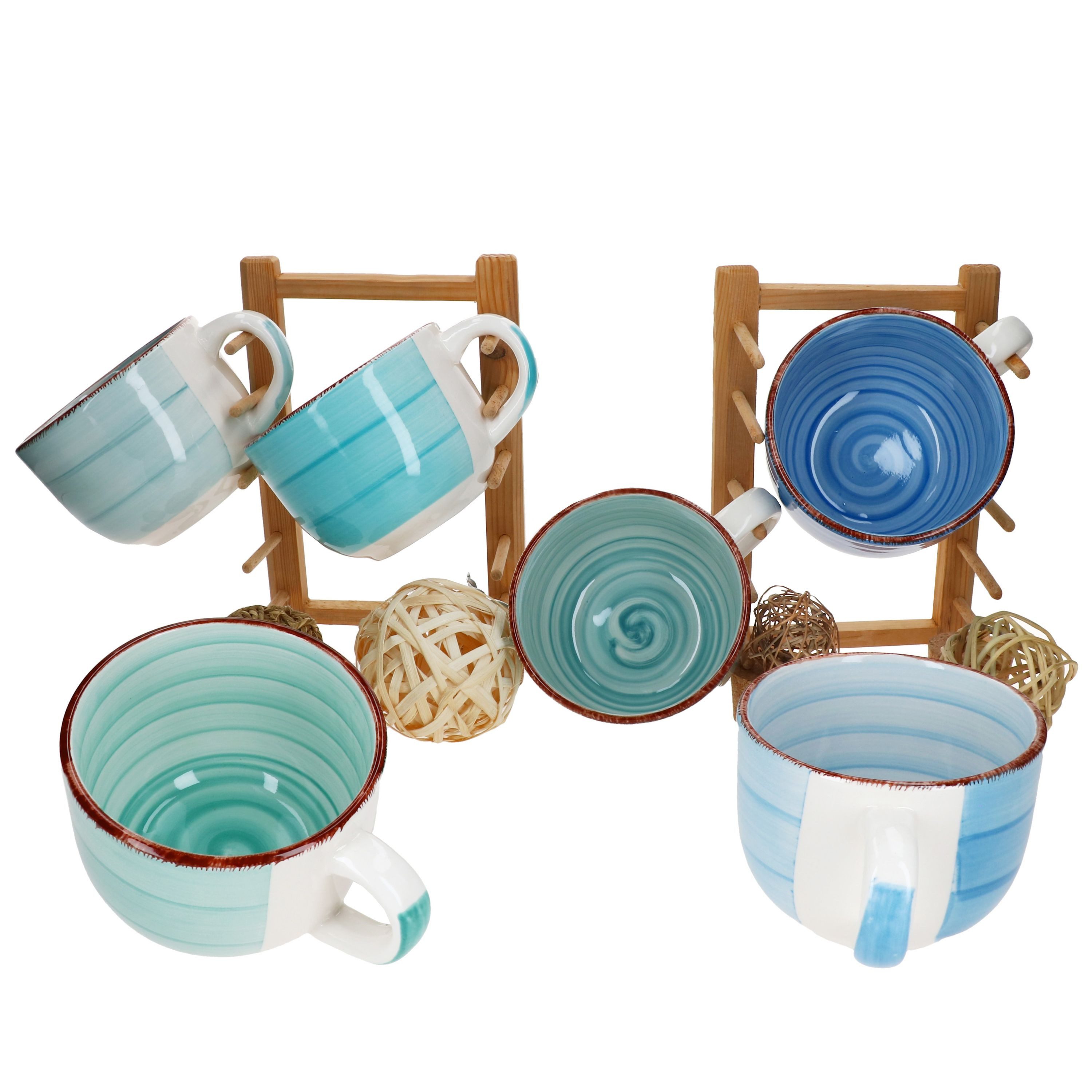 MamboCat Becher 6er Set Blue Jumbotasse 400ml 6 Personen blaue XL-Becher, Steingut – Bild 3 von 5