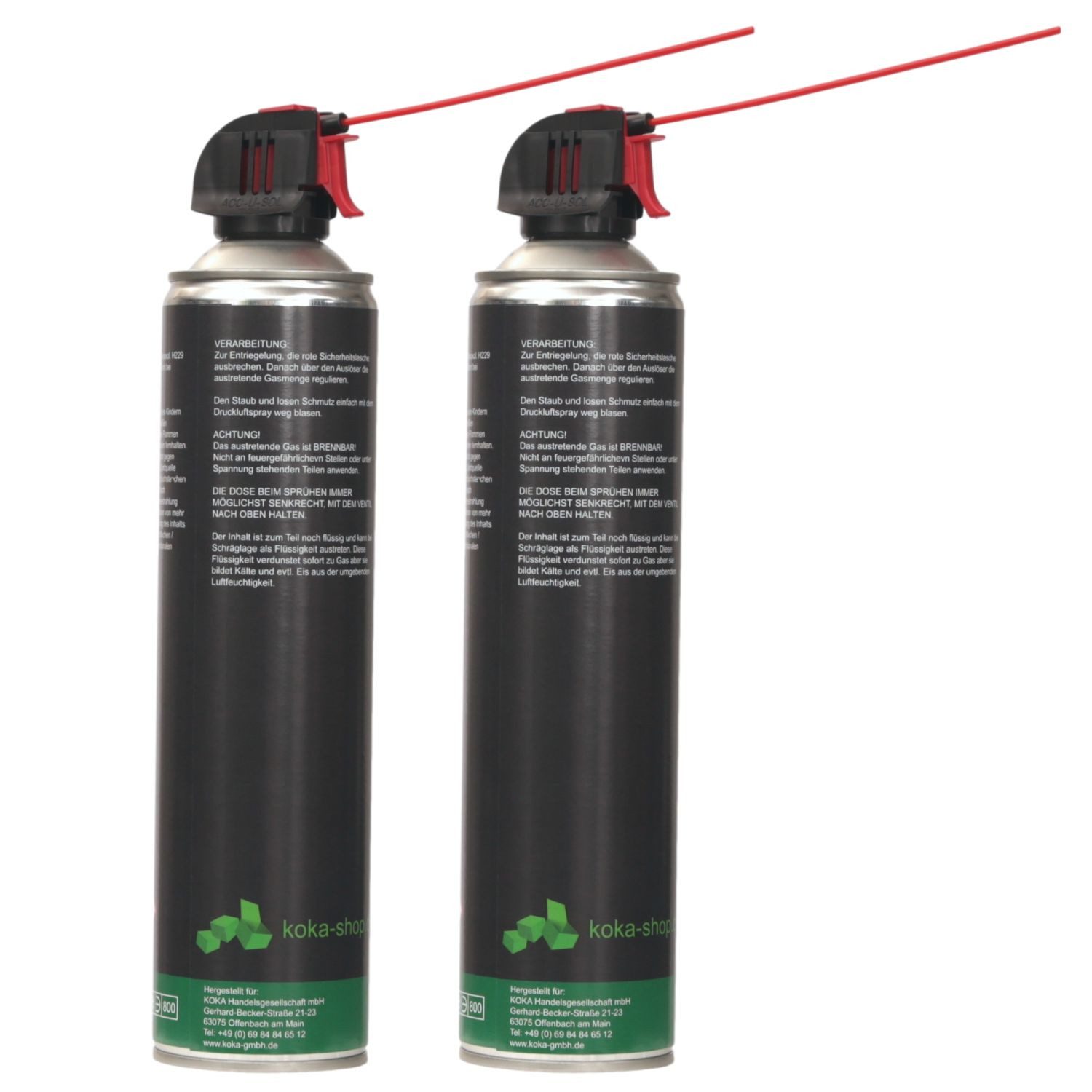 KOKA 2x Set Druckluft-Spray 6 Bar Allzweck-Reiniger Druckluftreiniger (Spar-Set, [- 2x 600ml Spraydose Druckreiniger Trocken-Reinigung Druck-Gas für PC Tastatur Handy Foto)
