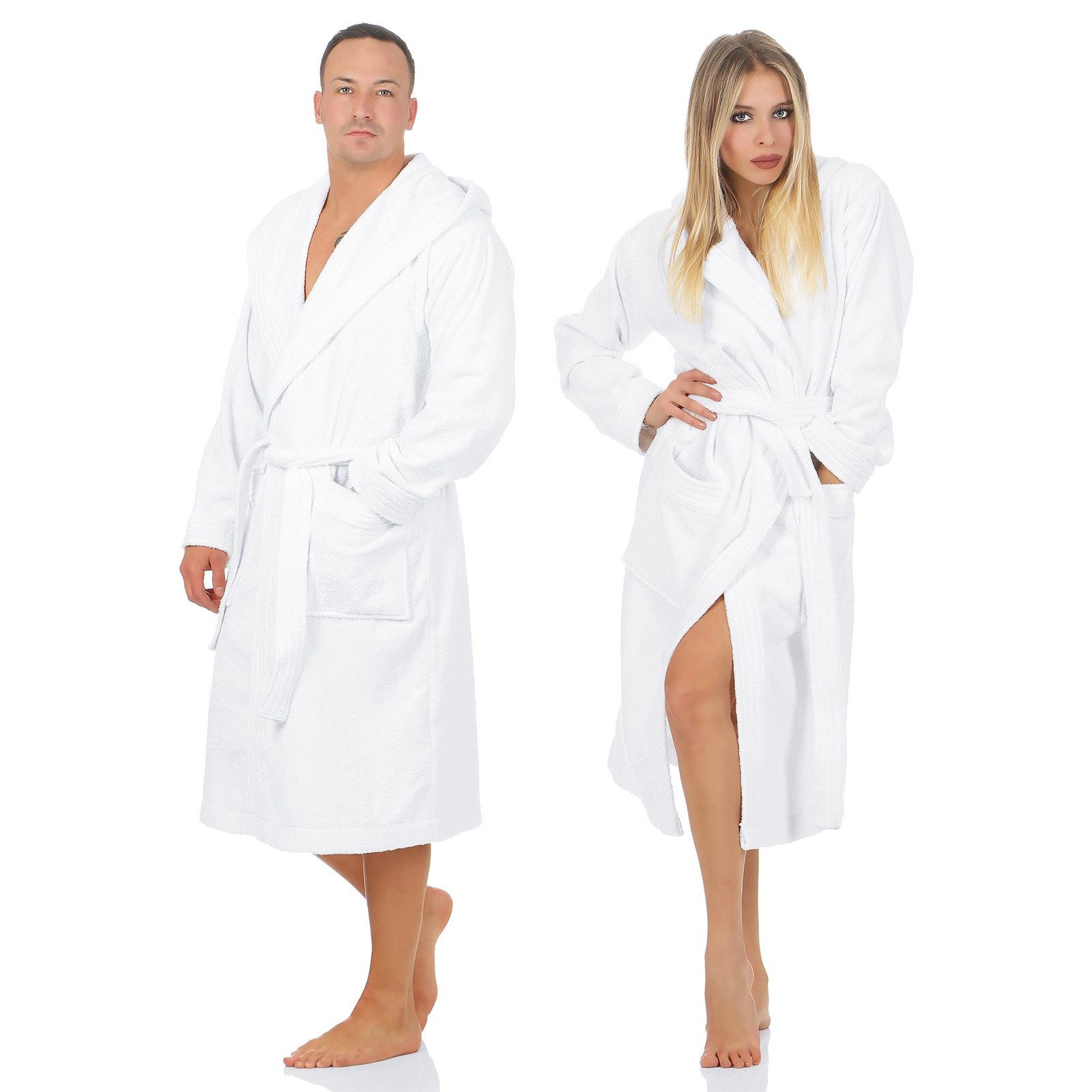 CLASS HOME COLLECTION Unisex-Bademantel mit Kapuze – Baumwoll-Frottee Morgenmantel für Damen & Herren, klassisch, 100% Baumwolle, Kapuze, Binde Gürtel, Mit Kapuze, zwei aufgesetzten Taschen und Bindegürtel