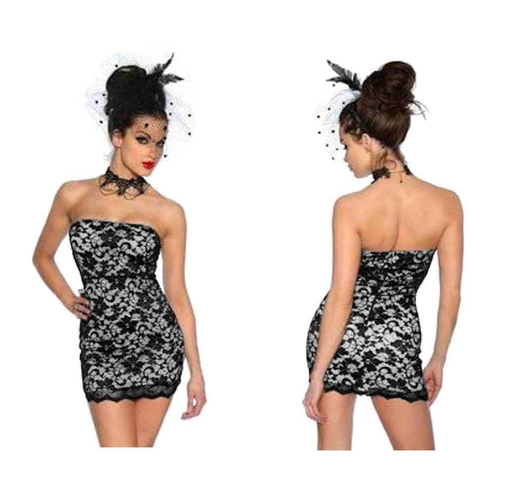 Spitzenkleid Bandeaukleid Minikleid Partykleid Clubkleid Etuikleid Spitzenkleid
