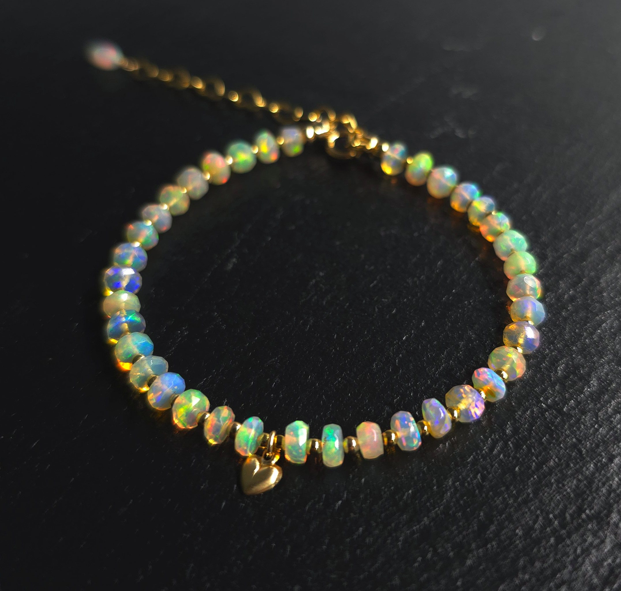GOLDEN Armband Äthiopischer Opal Armband Damen 14K Gold Filled mit Herz