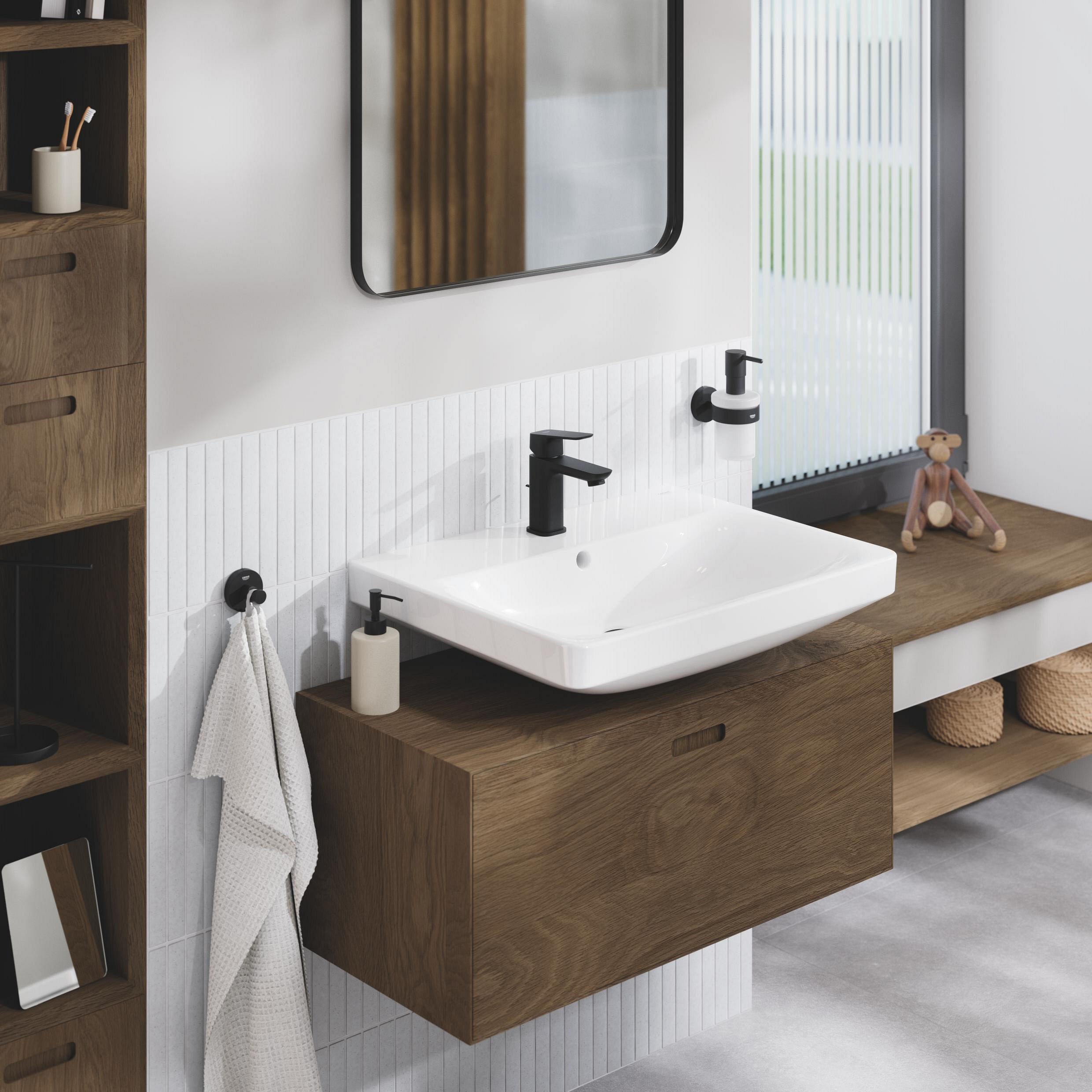 Grohe Waschtischarmatur Cubeo Einhand mit Zugstangen-Ablaufgarnitur S-Size - Schwarz matt