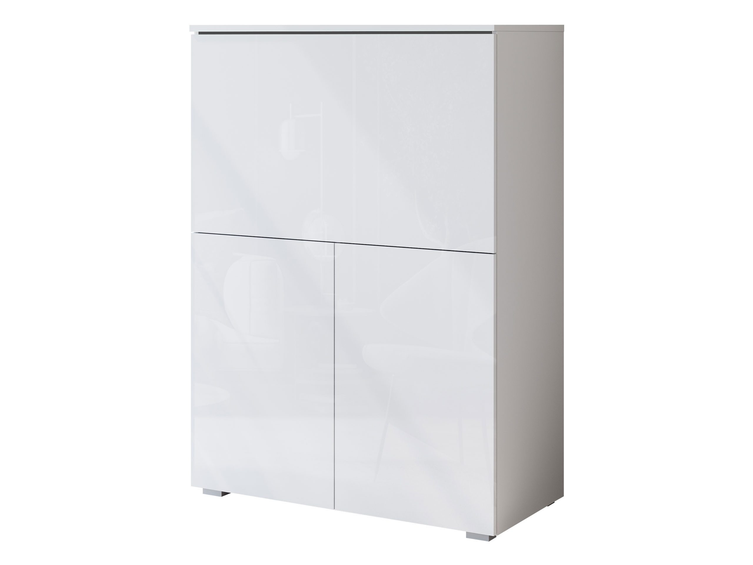 MIRJAN24 Kommode Vera 90 (mit zwei Drehtüren und Klappe), 90x42x126 cm, Weiße LED-Beleuchtung