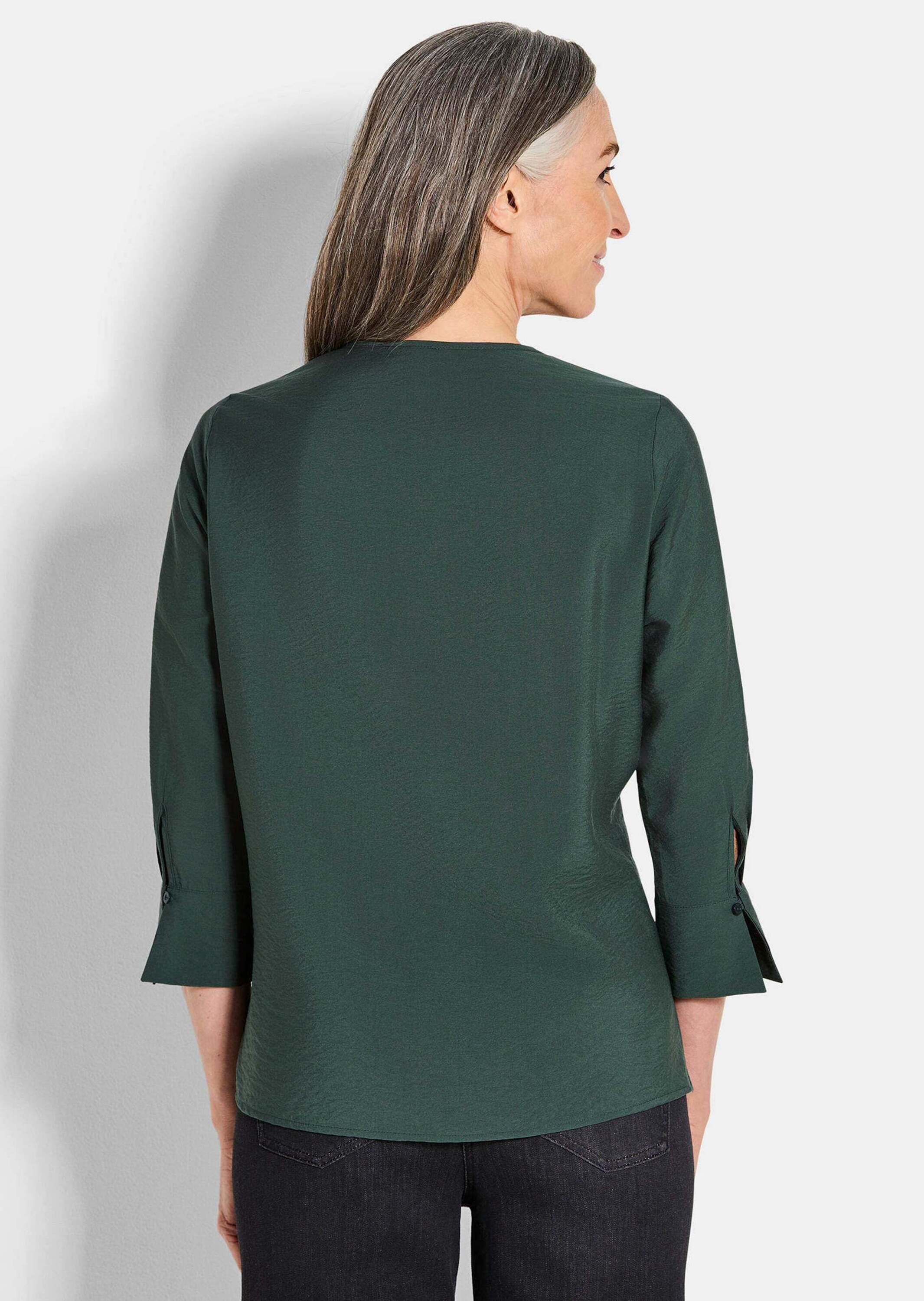 GOLDNER Schlupfbluse Kurzgröße: Viskosebluse mit 3/4-Ärmeln, Rundhals Strukturierte Bluse mit Halbarm und Ziernaht