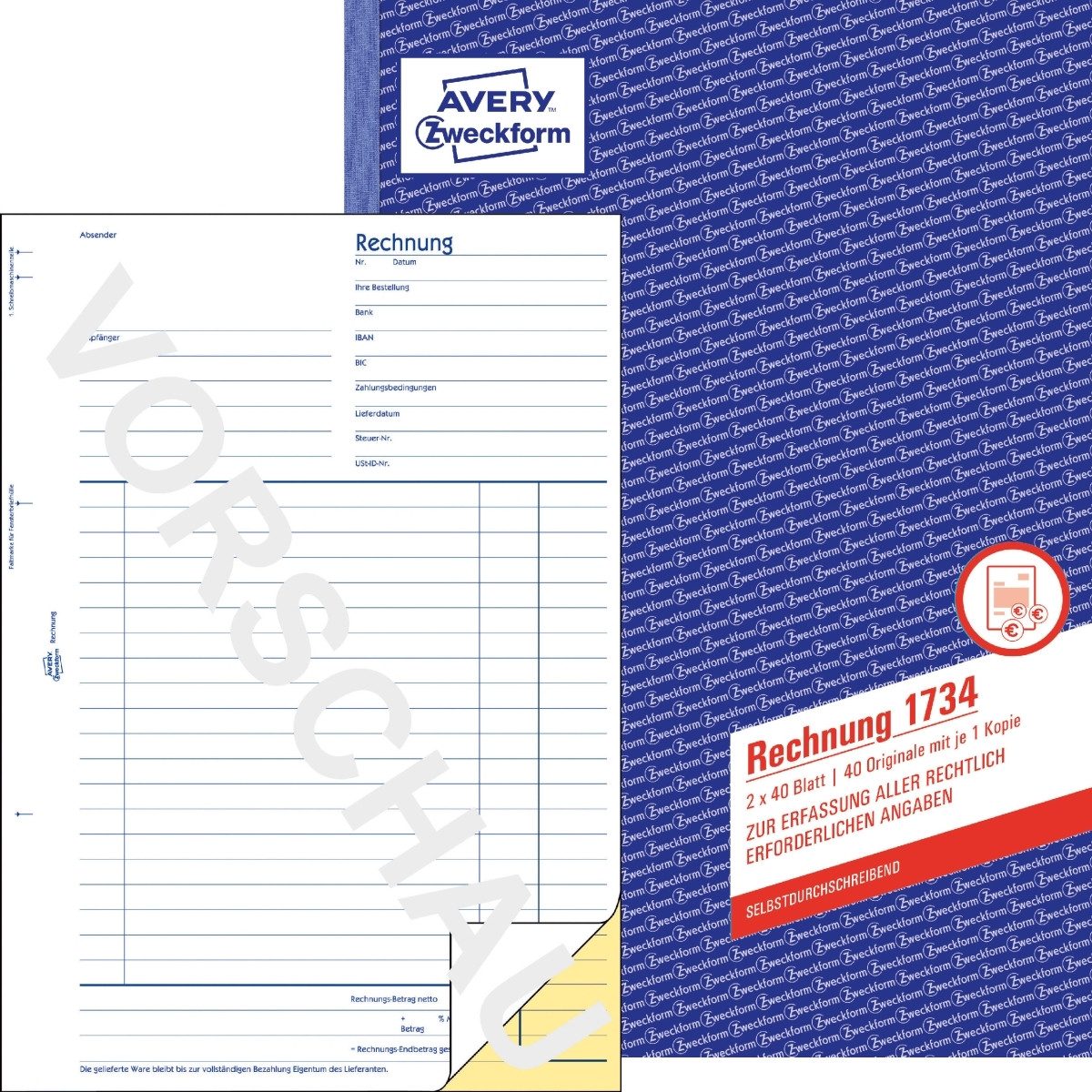 Formularblock Formularbuch Rechnung A4 selbstdurchschreibend 2x40 Blatt