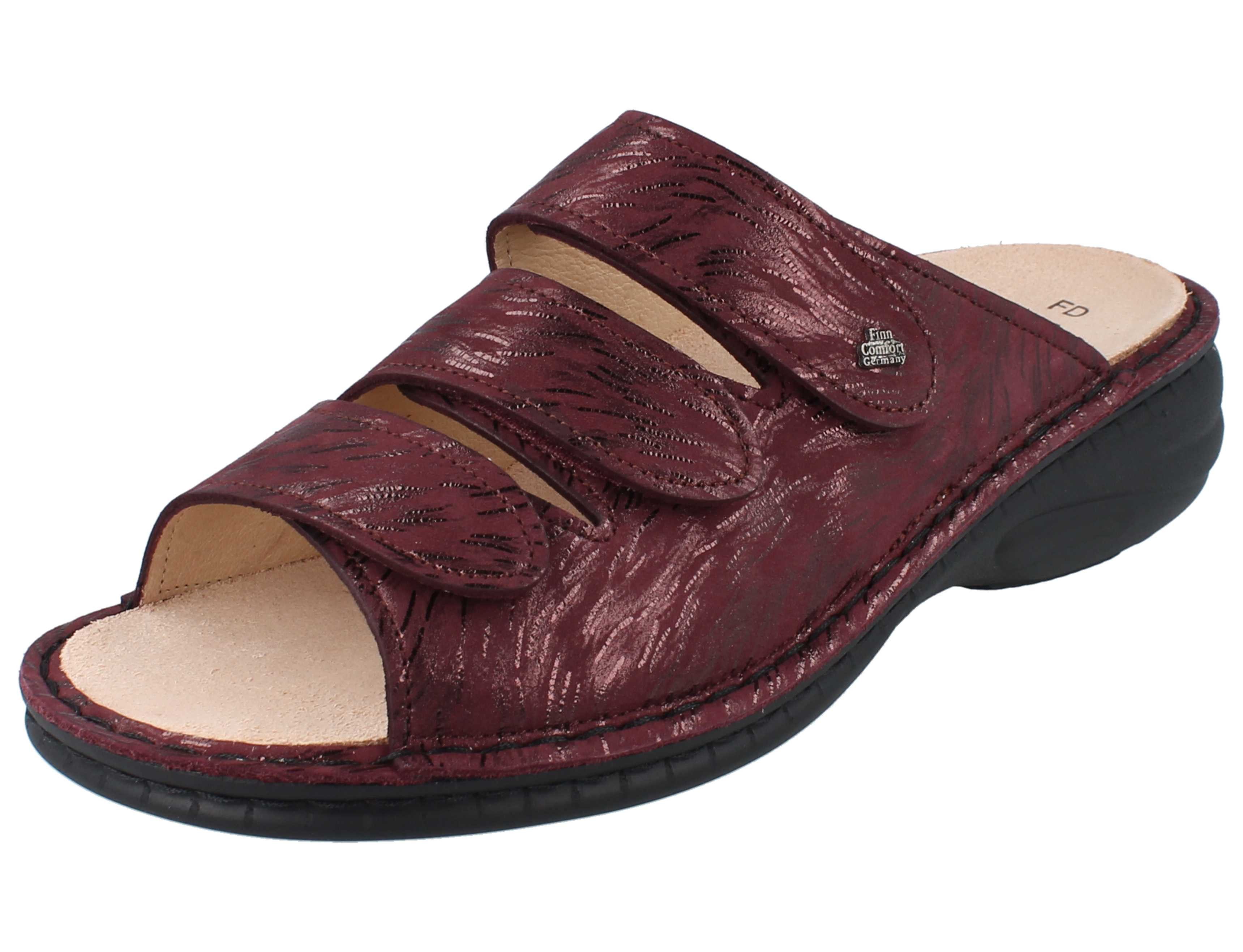 Finn Comfort FINN COMFORT Hellas Damen Pantolette bordo bedrucktes Nubukleder - Pantolette Wechselfußbett