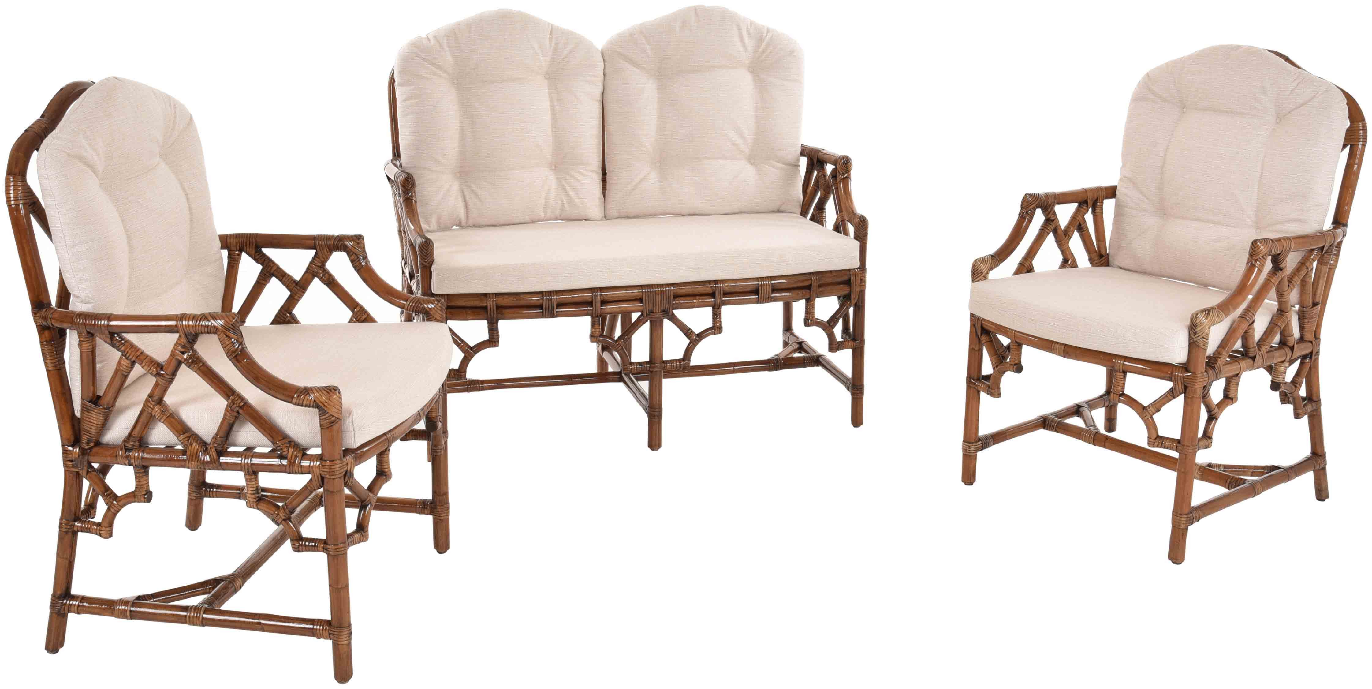 Krines Home Sitzgruppe Set/3 Wintergarten Rattangruppe Remi Wintergartenset Rattanmöbel Set, (3-tlg., 2x Sessel, 1x Zweisitzersofa), 3-teilig