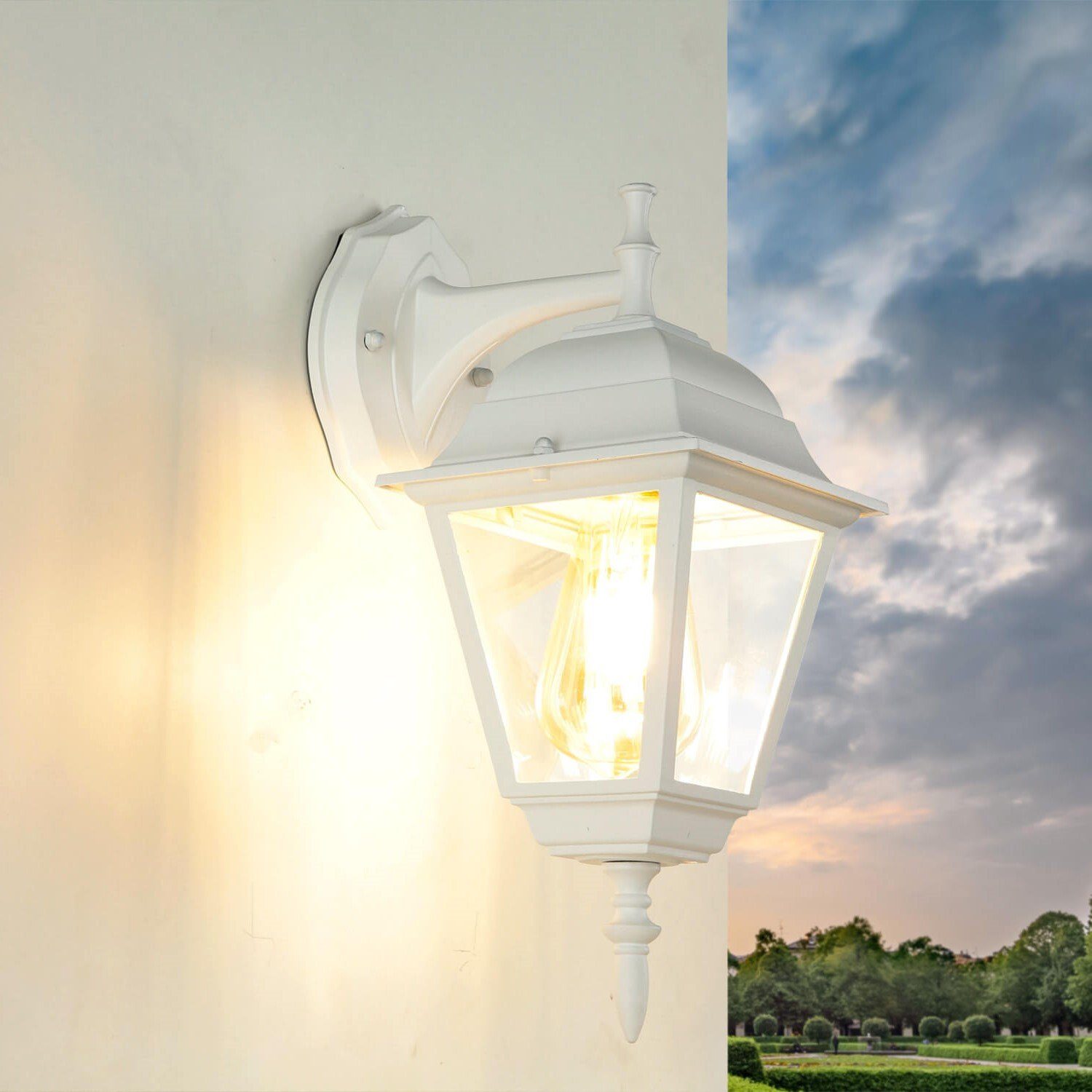 Licht-Erlebnisse Außen-Wandleuchte TIROL, ohne Leuchtmittel, Außen Wandlampe Weiß Rustikal hängend LED geeignet Hof Garten
