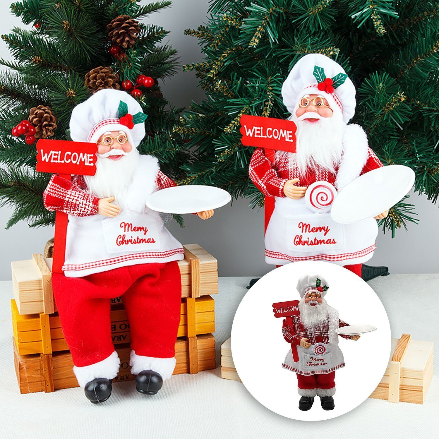 MAGICSHE Weihnachtsmann Weihnachten Weihnachtsdekoration Stehen Puppe Chef Figurinen Dekorationen