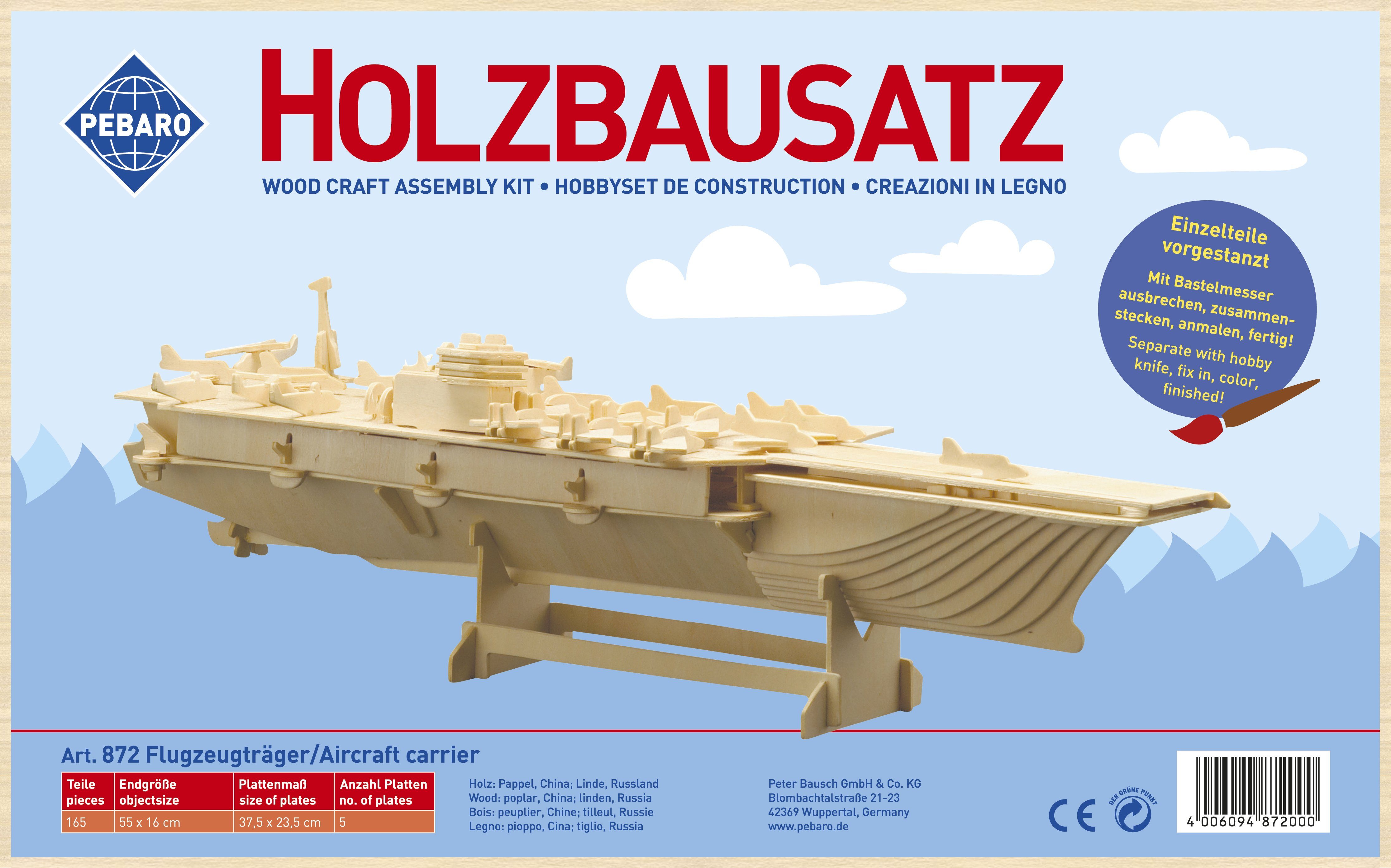 Pebaro 3D-Puzzle Holzbausatz Flugzeugträger, 872, 165 Puzzleteile