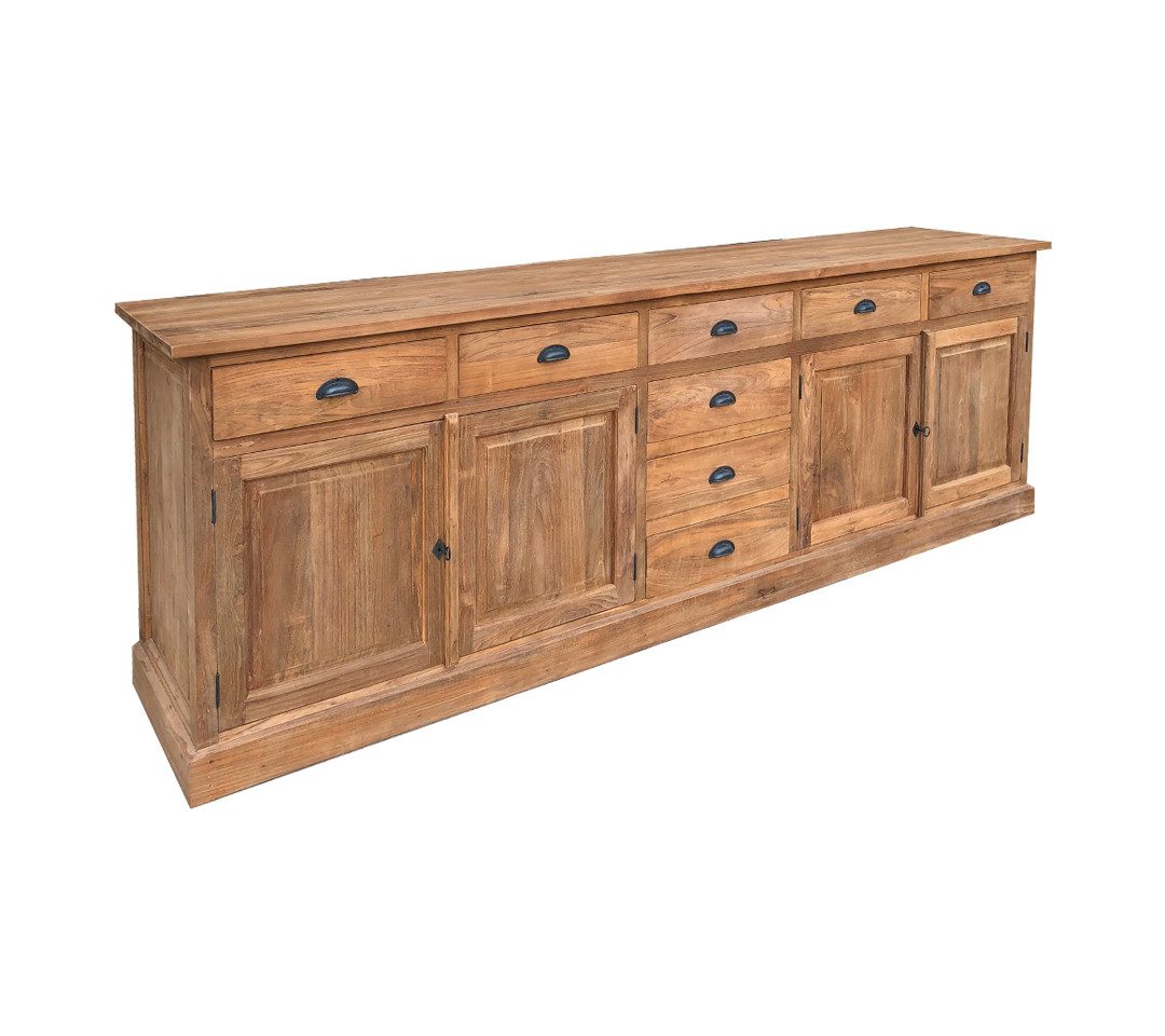 Couchcenter Kommode XXL Echtholz massiv Teakholz Sideboard Kommode Bierens 240 cm x 95 cm, 240 cm Breit