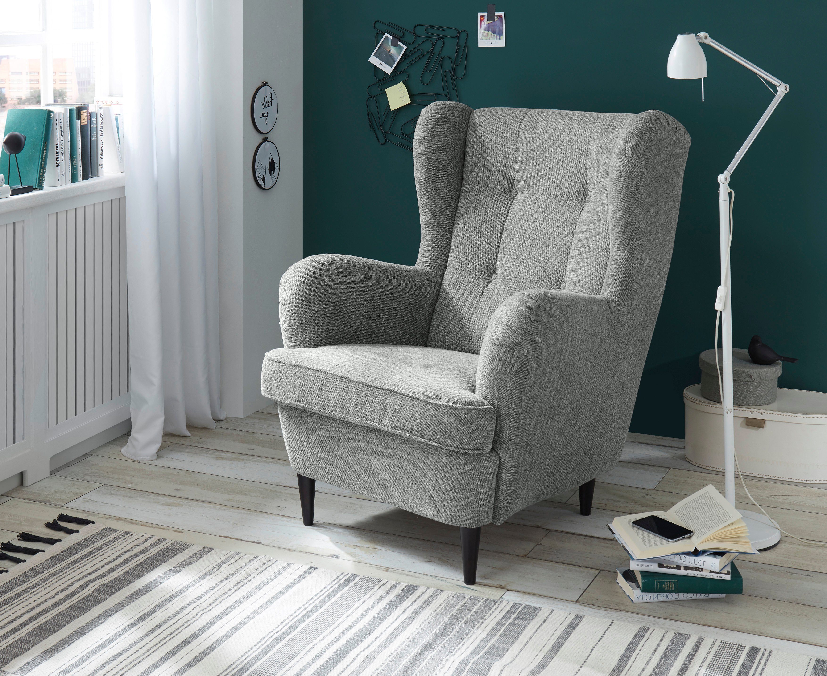 ED EXCITING DESIGN Ohrensessel "Oskar", mit Massivholzfüßen günstig online kaufen