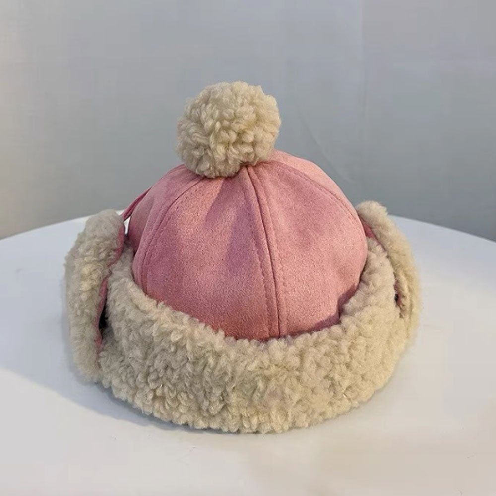 LAKKEC Bommelmütze Imitation Wolle Winter Mode Kinder gepolsterte Ohrenschutz Verdickung Schutz Hut Geeignet (1-5 Jahre alt) Rosa