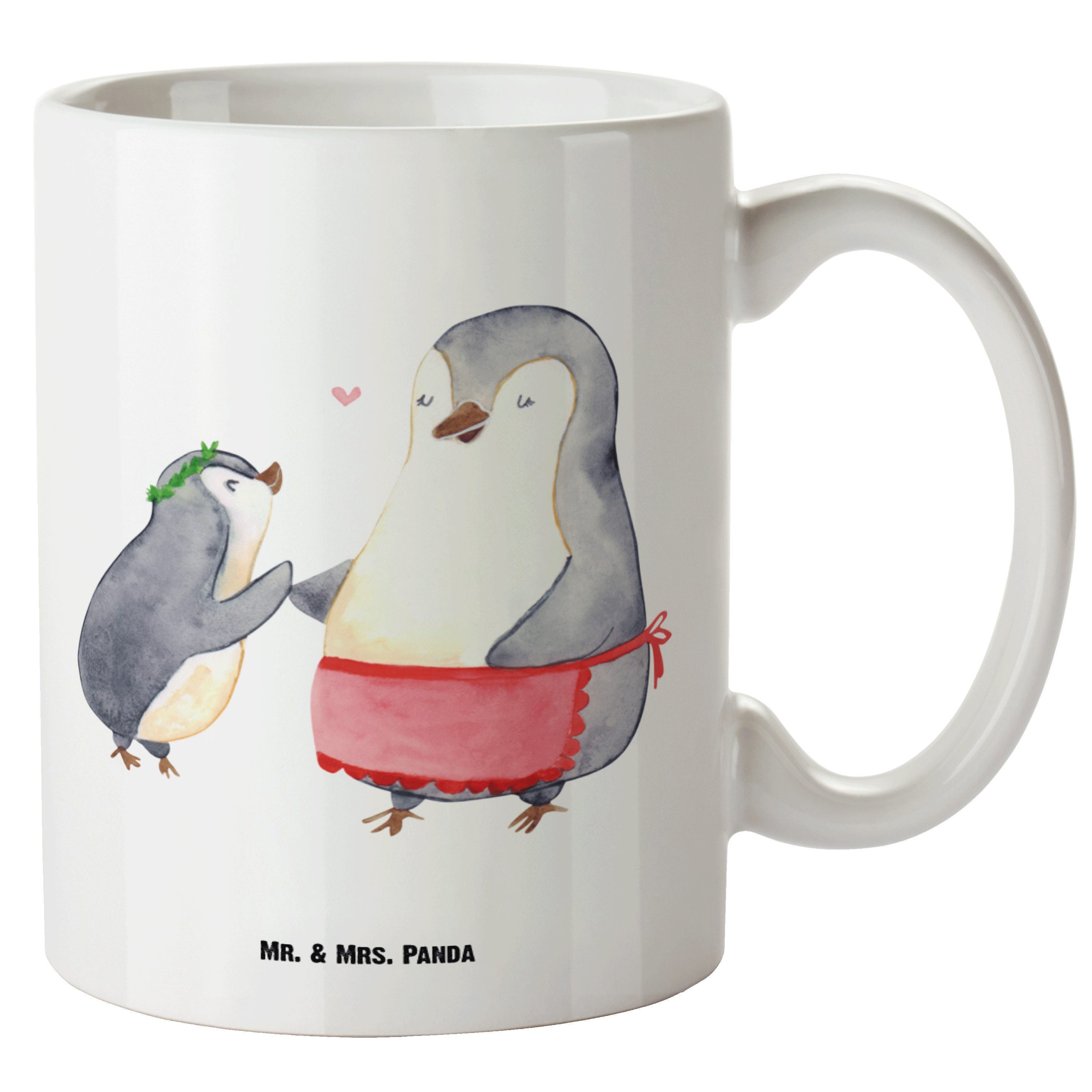 Mr. & Mrs. Panda Tasse Pinguin mit Kind - Weiß - Geschenk, Papa, spülmaschinenfest, Mutterta, XL Tasse Keramik