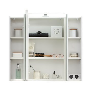 Lomadox Spiegelschrank QUEIMADOS-66 Badezimmer 80cm breit mit Aufsatzleuchte in Weiß Glanz 80/70/16 cm
