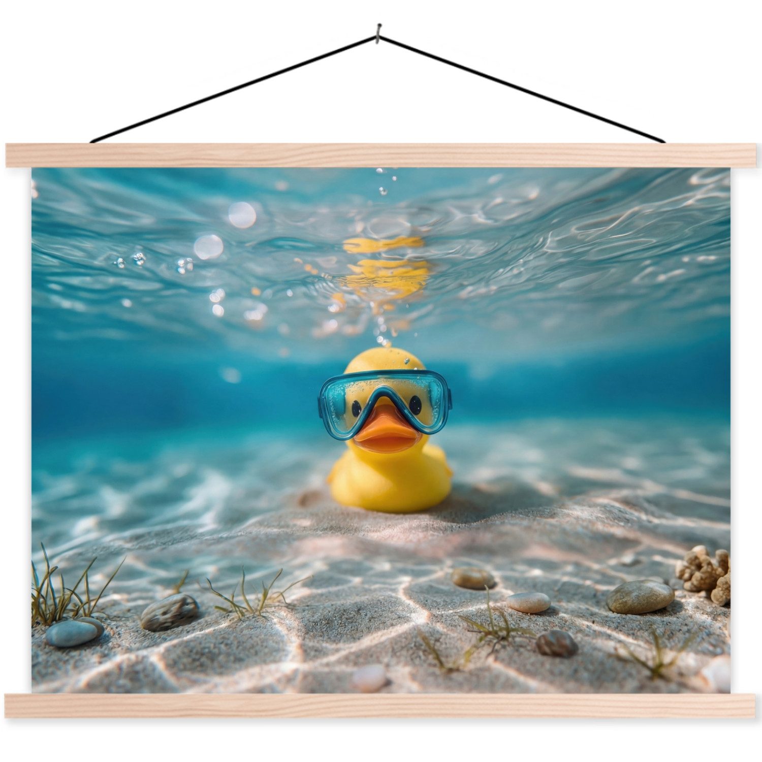MuchoWow Poster Schwimmbrille - Ente - Wasser, (1 St), Bilderhalter, Bilderrahmen, Magnet Rahmen, Holz, 150x113 cm