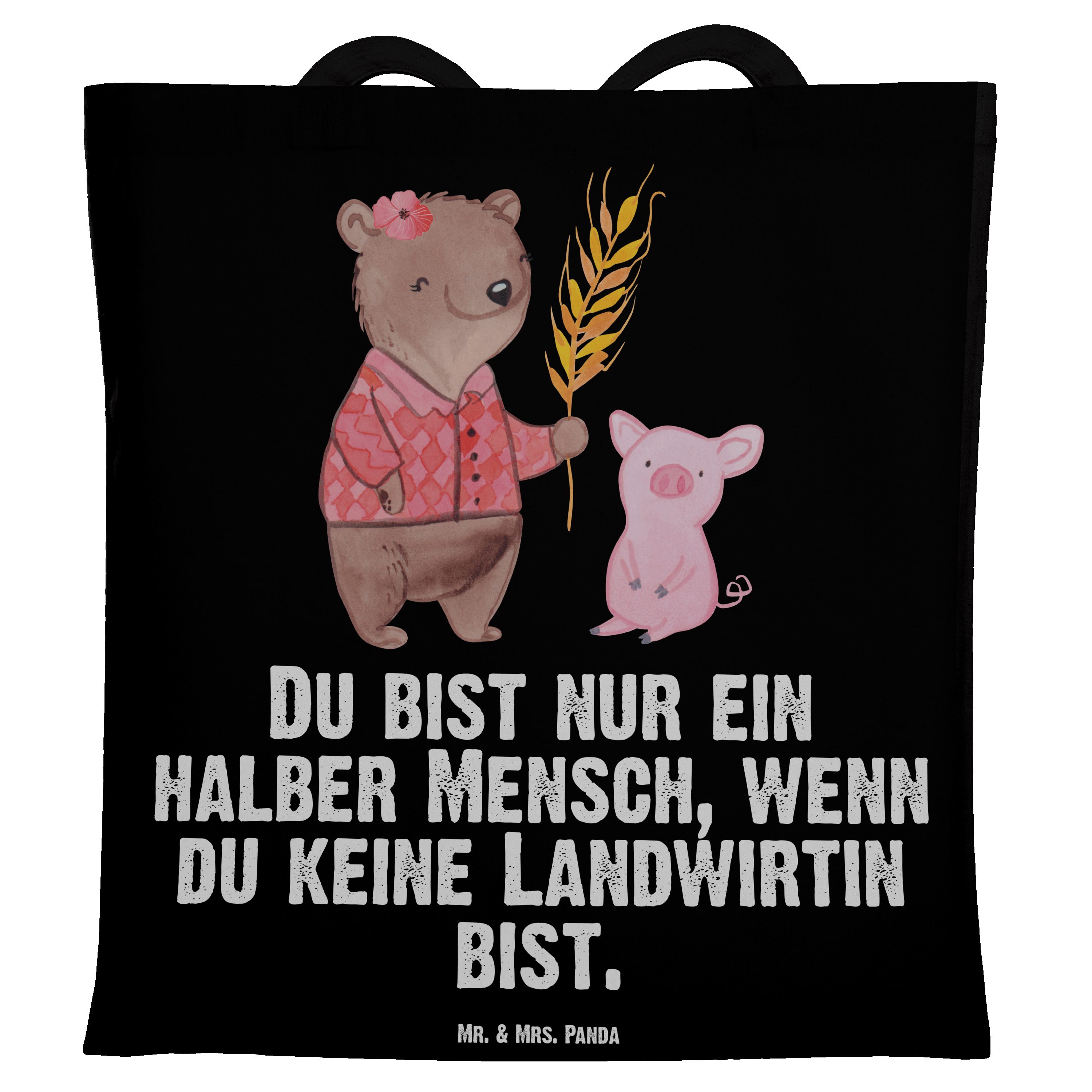 Mr. & Mrs. Panda Tragetasche Landwirtin mit Herz - Schwarz - Geschenk, Stoffbeutel, Einkaufstasche (1-tlg) | Canvas-Taschen