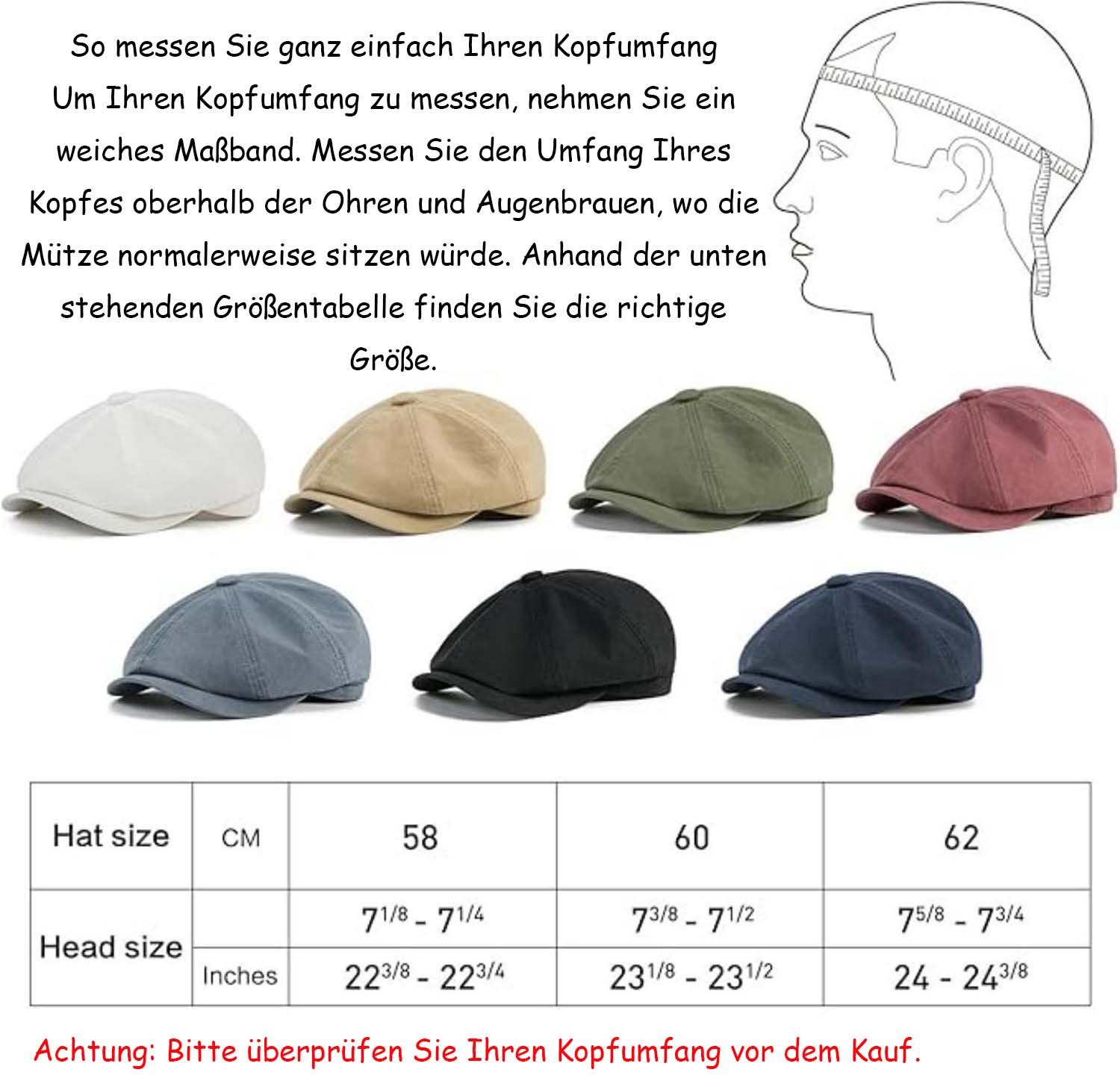 Zaewry Schirmmütze Herren Schiebermütze Damen Baumwolle Newsboy Cap – Bild 5 von 5