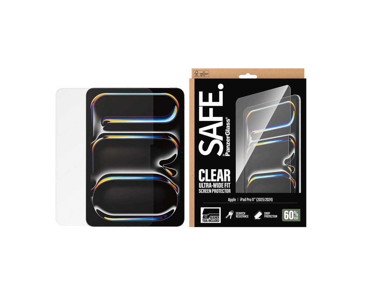 SAFE by PanzerGlass Displayschutzglas Ultra-Wide Fit Screen Protector für Apple iPad Pro 11 (2024-2025), Displayschutzfolie, Schutzfolie, Bildschirmschutz, kratz- & stoßfest