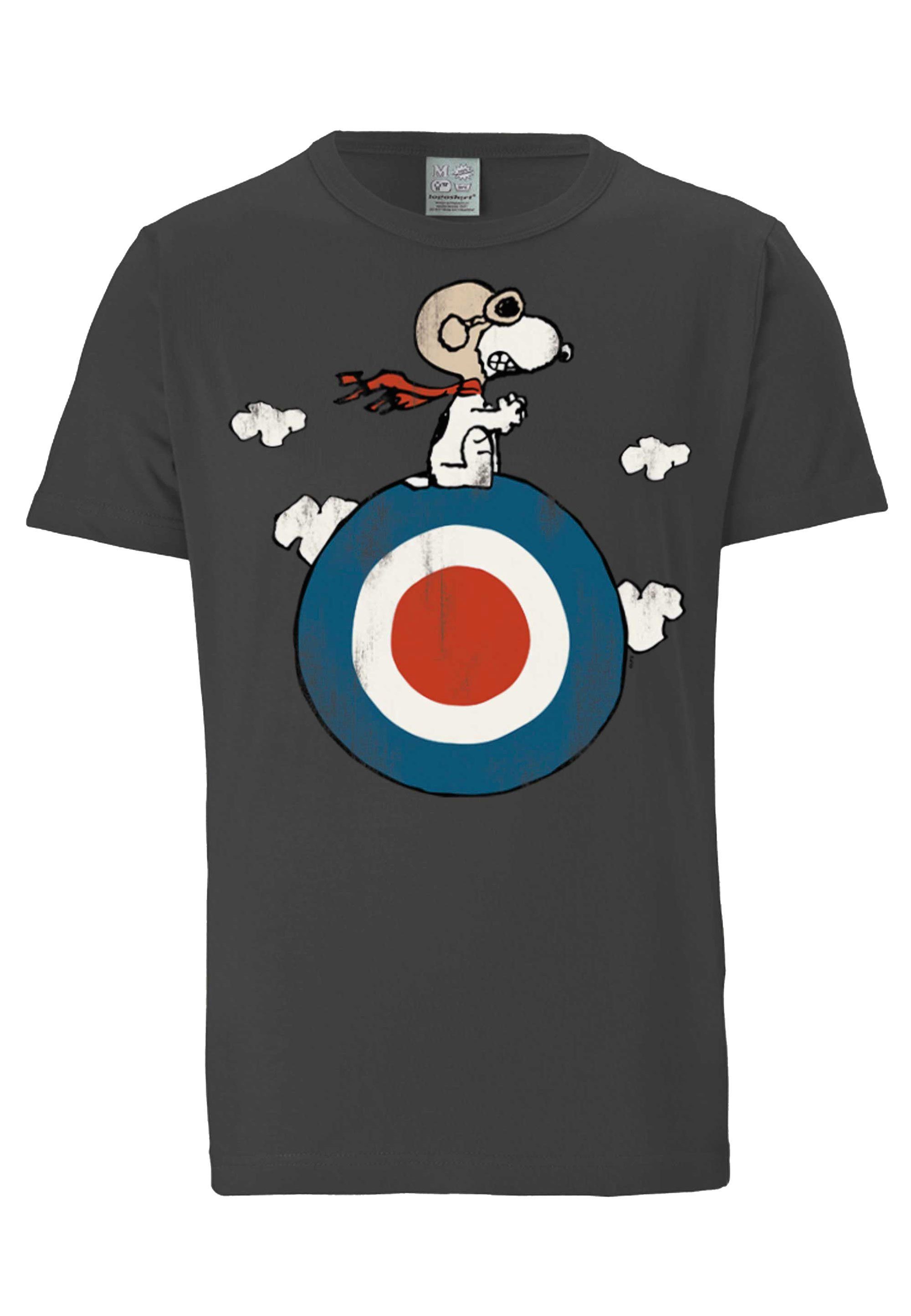 mit LOGOSHIRT dunkelgrau Print T-Shirt Peanuts Pilot lizenziertem - Snoopy