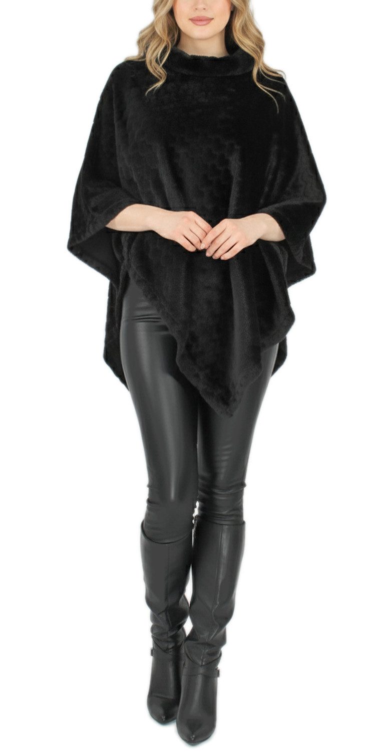 dy_mode Poncho Damen Kunstfell-Poncho Kuscheliger Umhang mit Herzchen-Muster in Unifarbe