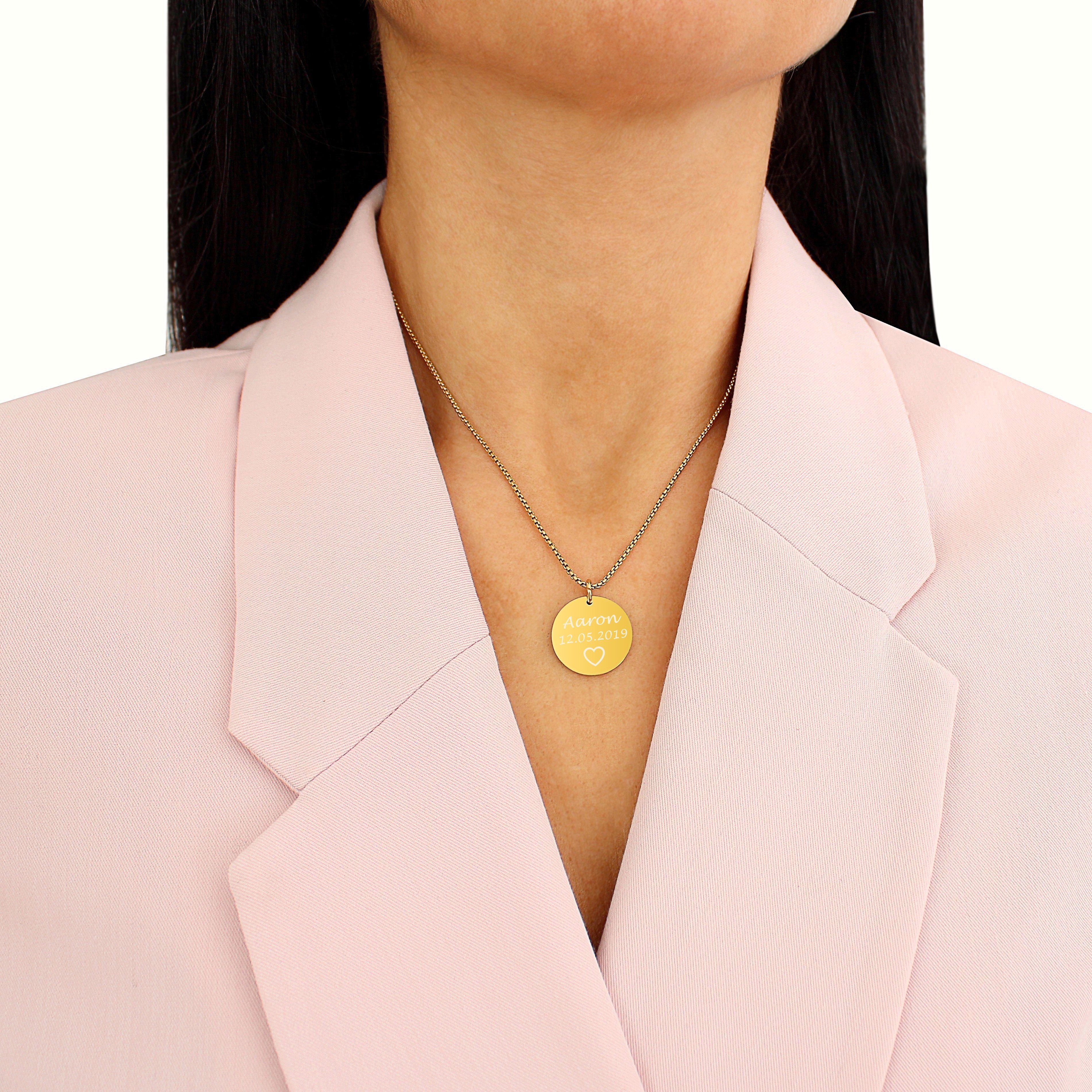 Frauen, Gravur (Plättchen Halskette mit gold, silber Timando für mit Personalisierte Namen, Kette mit Kette Gravur & sie) Anhänger, Namenskette Geschenk