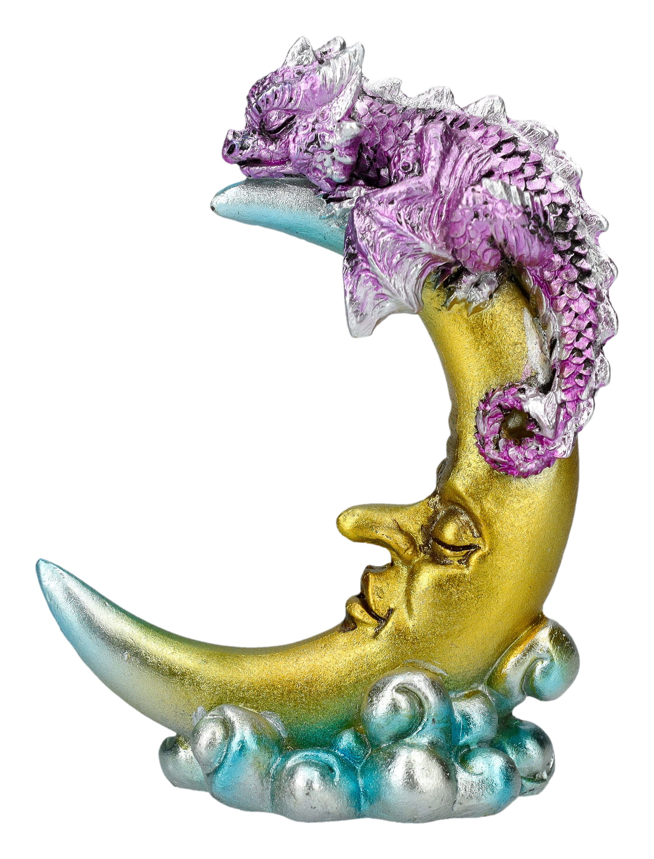 Figuren Shop GmbH Dekofigur Drachen Figur - Baby schläft auf Mond - Drachenbaby Drachenfigur Deko