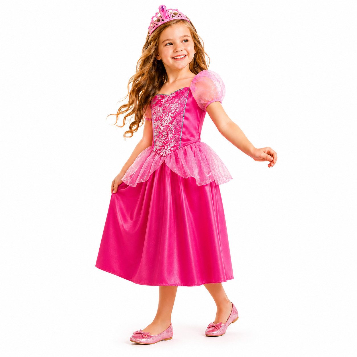 Kaiser24 Prinzessin-Kostüm Prinzessin Kostüm Mädchen Pink – Kinder Kostüm Kleid mit Diadem