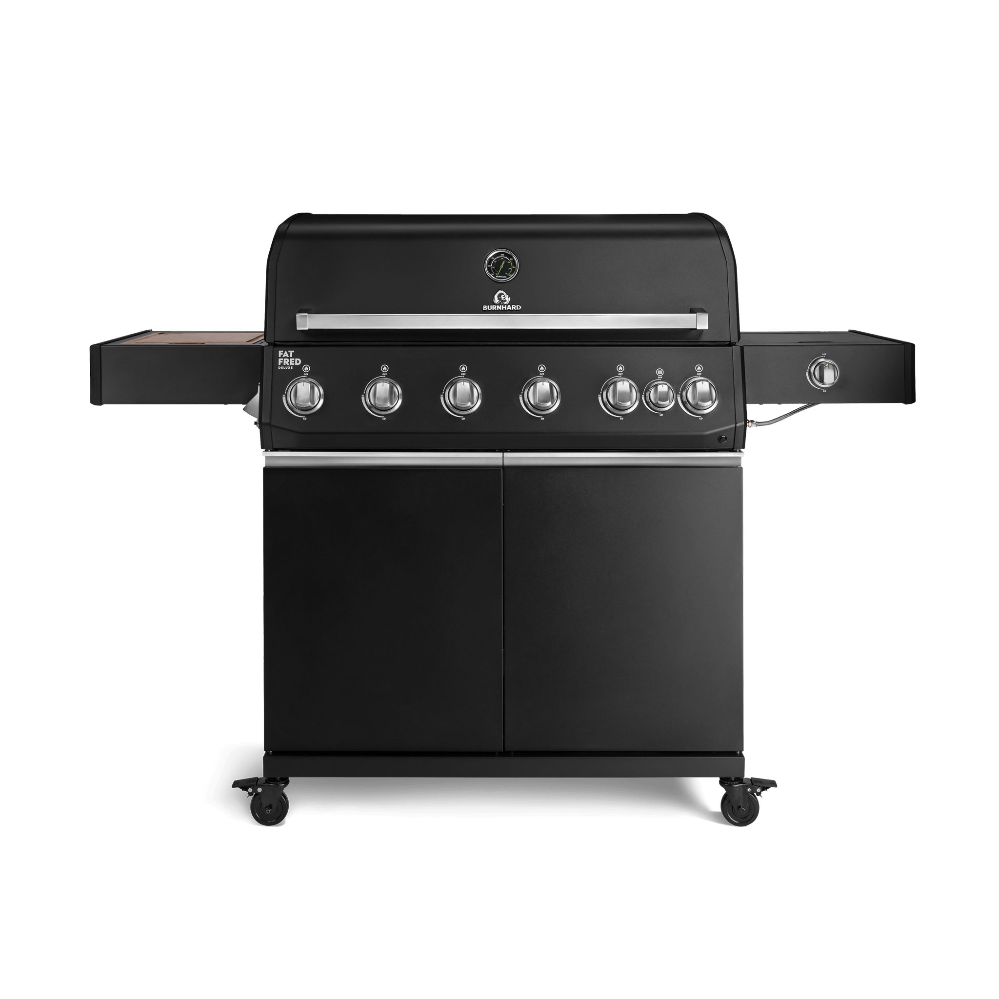 BURNHARD® Gasgrill 6-Brenner, 3,5 kW Edelstahl-Stabbrenner, Infrarot-Keramikbrenner, Heckbrenner, Seitenkochfeld, Gussrost, große Grillfläche, Piezo-Zündung – Fat FRED Deluxe