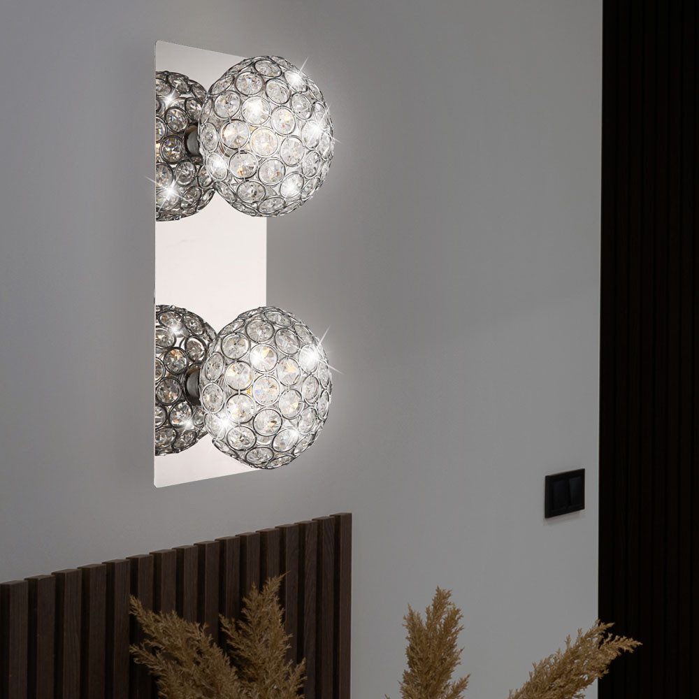 GLOBO LIGHTING LED Wandleuchte, Leuchtmittel nicht inklusive, Wandleuchte Kugelleuchte Wandlampe 2-Flammig G9 Chrom Kristalle Flur