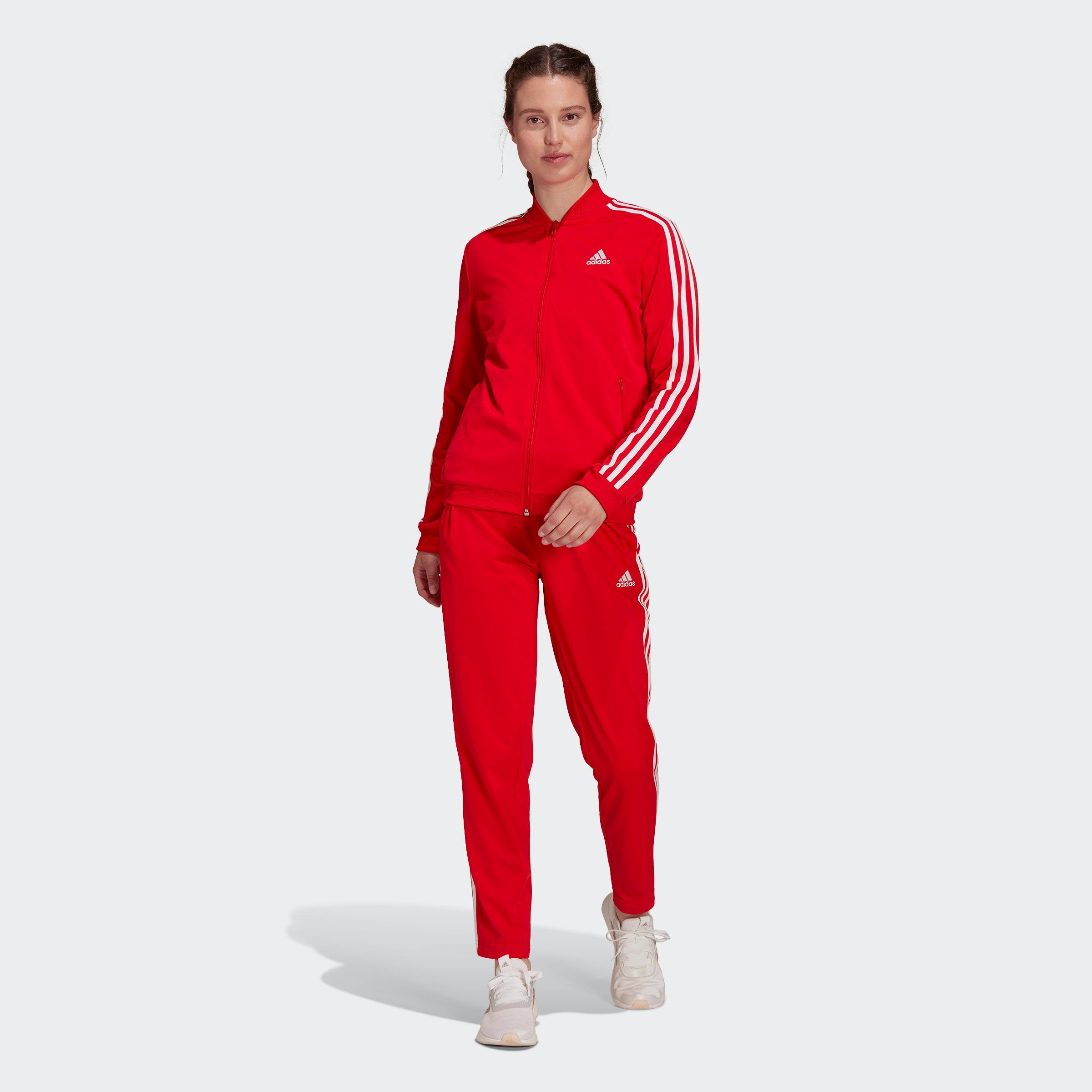 3-STREIFEN ESSENTIALS (2-tlg) White adidas Trainingsanzug / Red Vivid Sportswear