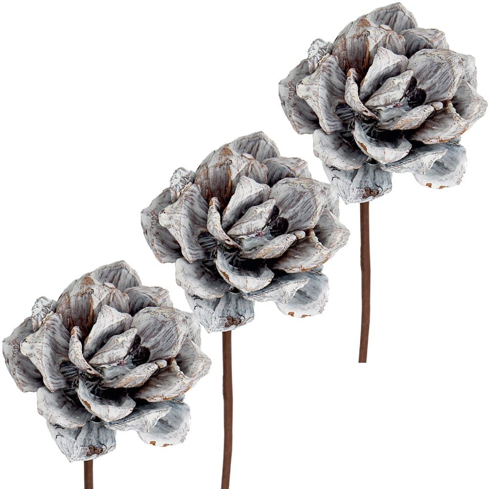 Kunstblume Pinienrosen am Stiel frosted Штучні квіти 3er Ø 8 cm grau Pinienrose, matches21 HOME & HOBBY, Höhe 8 cm