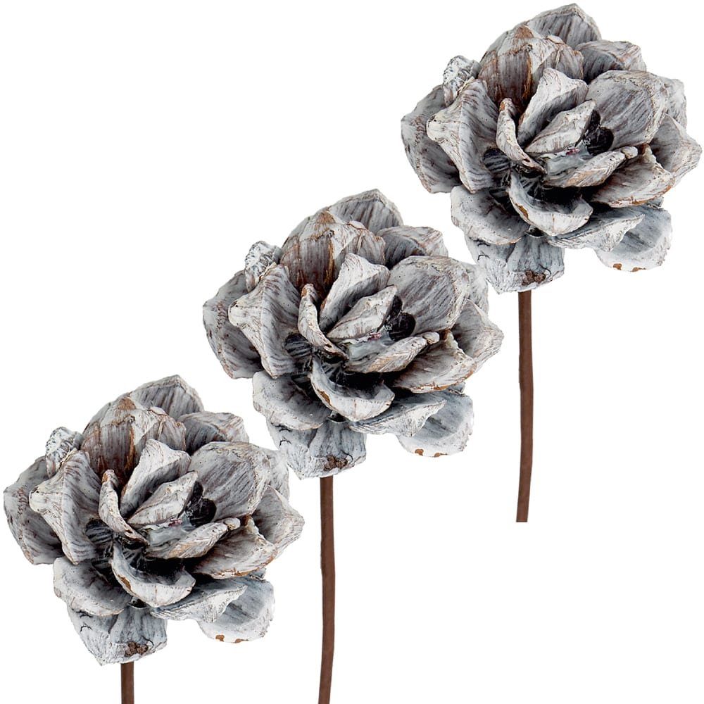 Kunstblume Pinienrosen am Stiel frosted Kunstblumen 3er Ø 8 cm grau Pinienrose, matches21 HOME & HOBBY, Höhe 8 cm