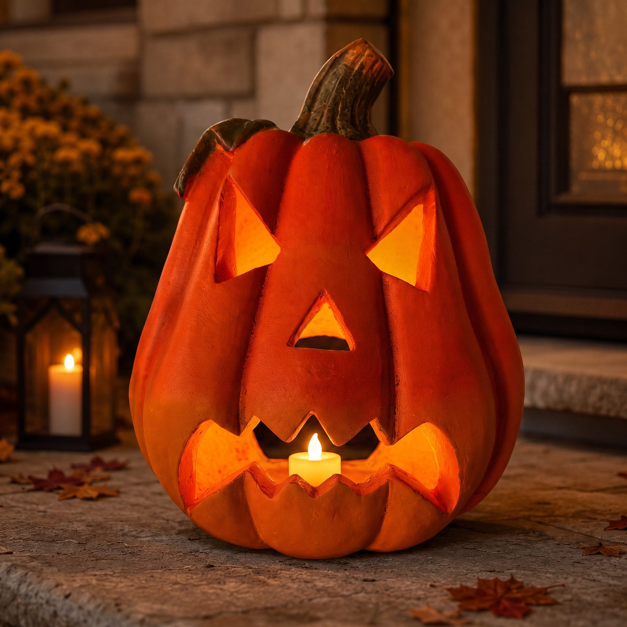 matches21 HOME & HOBBY Dekofigur XXL Kürbis-Laterne als LED Halloween-Deko Windlicht in 30x26 cm (1 St), Großer Jack-O-Lantern Deko-Kürbis als innen außen Herbst-Deko