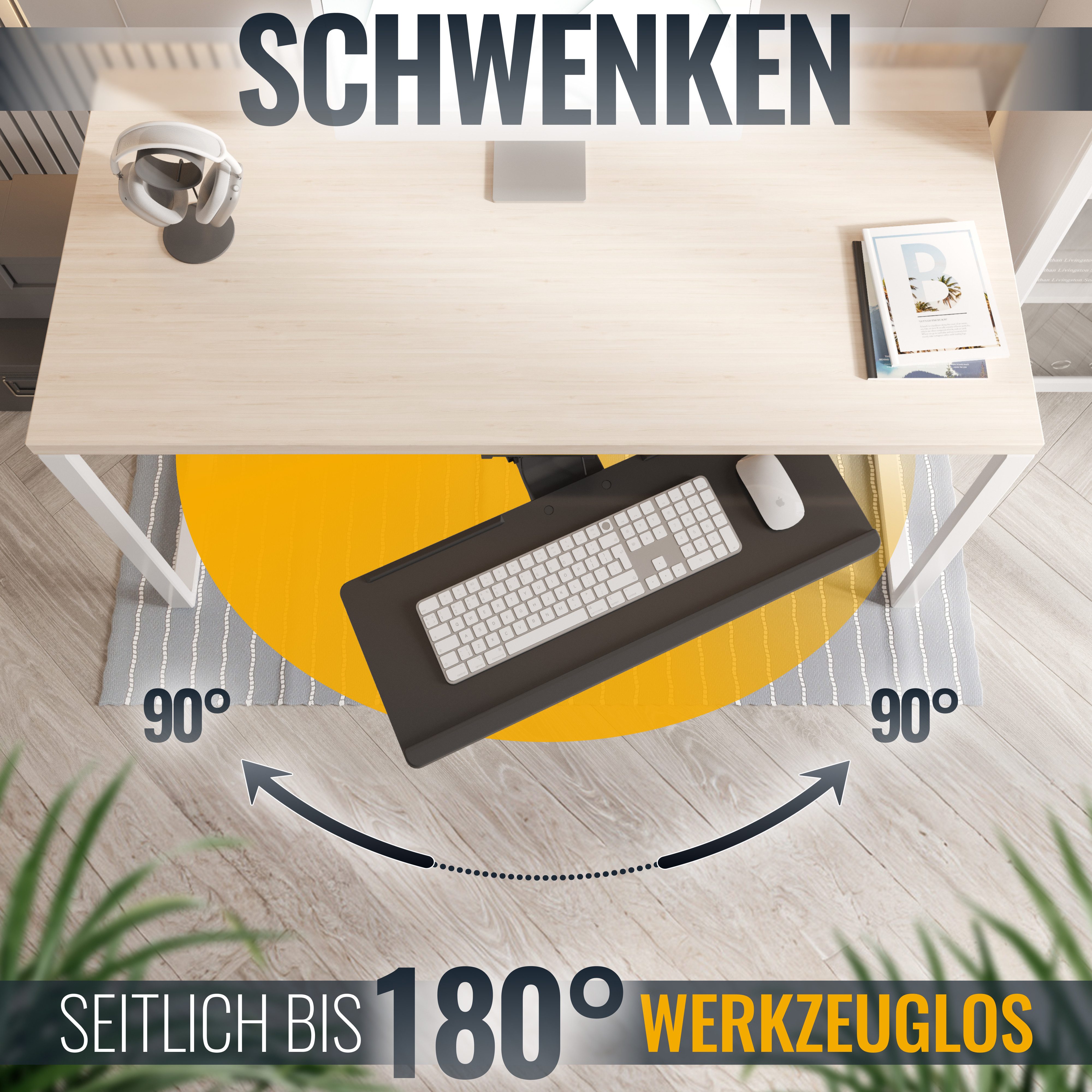 RICOO Halterung Tastatur Untertischhalterung neigbar schwenkbar CZ0300, (2 kg Belastbarkeit, max. 67 x 21,5 cm Tastaturgröße, 1-tlg., Nicht Höhenverstellbar: Höhe 145mm, Ablagefläche 670mm x 255mm, neigbar +15°/-10°, schwenkbar +/-180°, höhenverstellbar)
